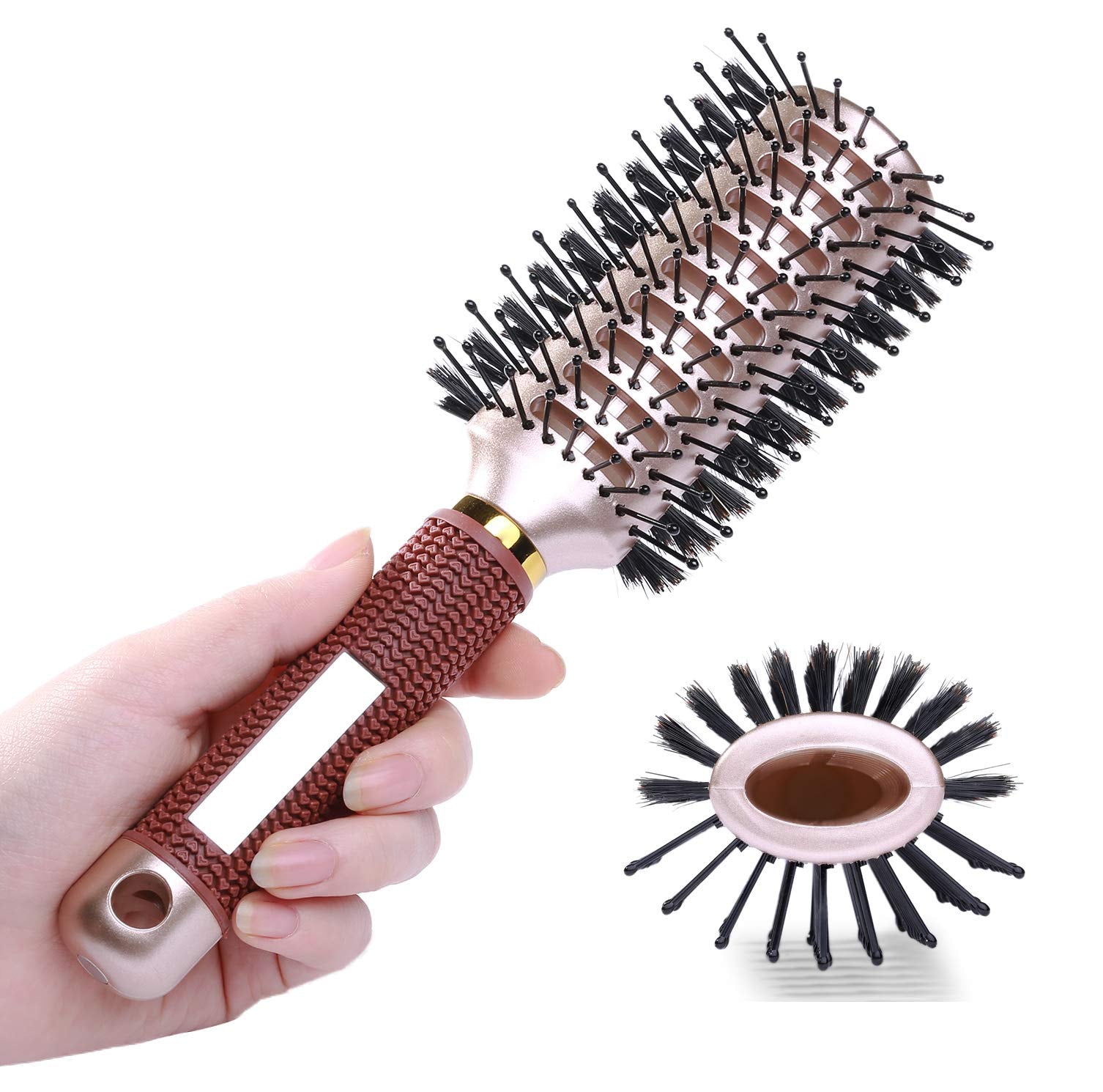 Perfehair Oval Styling Vent Hair Brush For Blow Drying, Double Sided Boar And Nylon Bristle Brush For Medium Short Length Hair