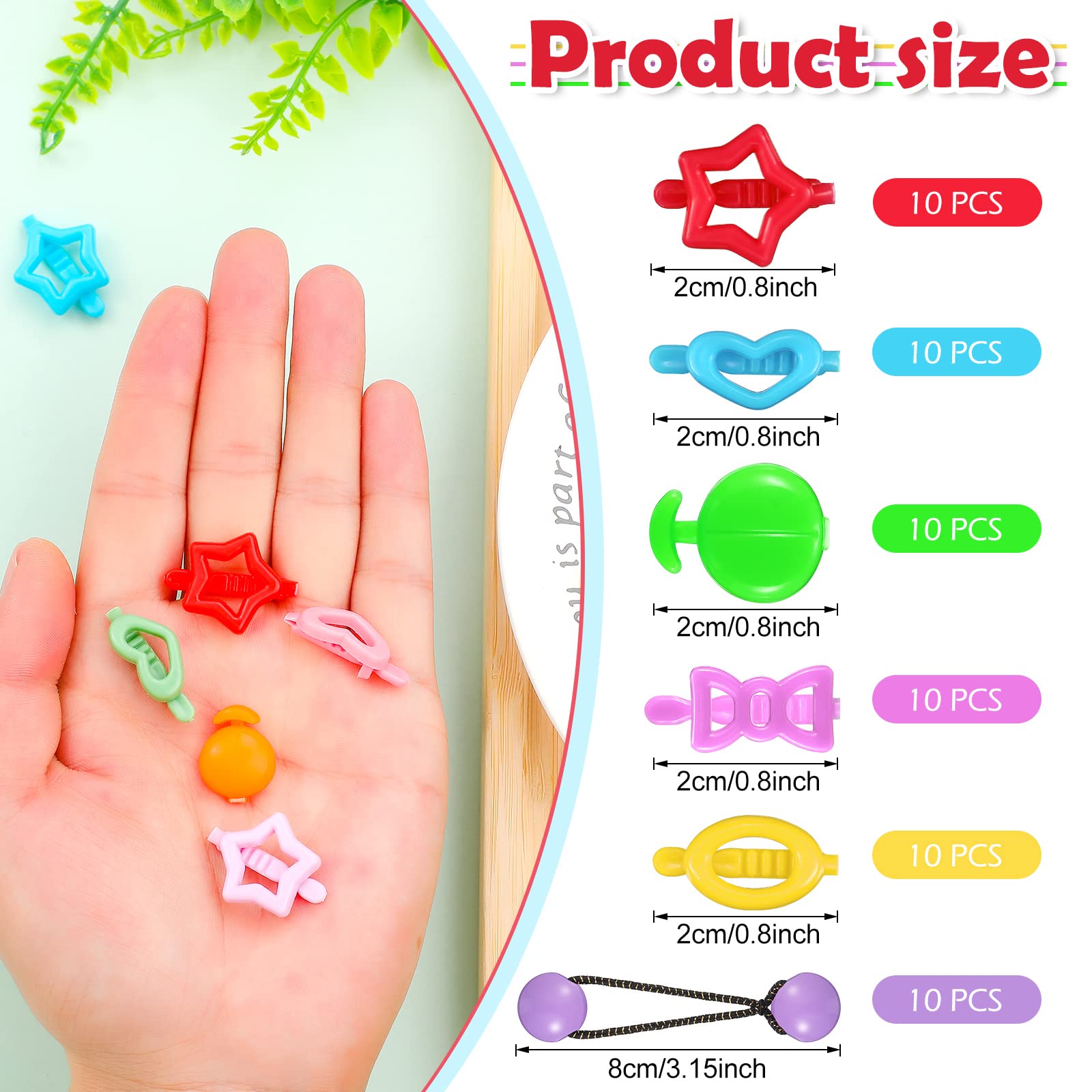 60 Pcs Self Hinge Hair Barrettes Set With Assorted Ball, Bubble, And Ponytail Holder Hair Accessories For Girls - Plastic Hair C