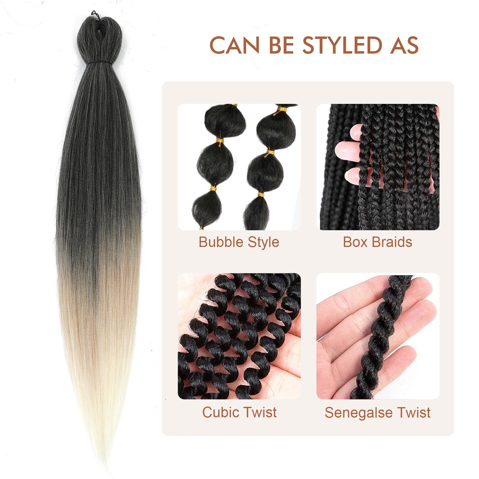 Difunee Pre-Stretched Braiding Hair - 24 Inch 8 Packs Ombre Blonde 3 Tones Long Braiding Hair For Twist Or Box Braids, Yaki Text