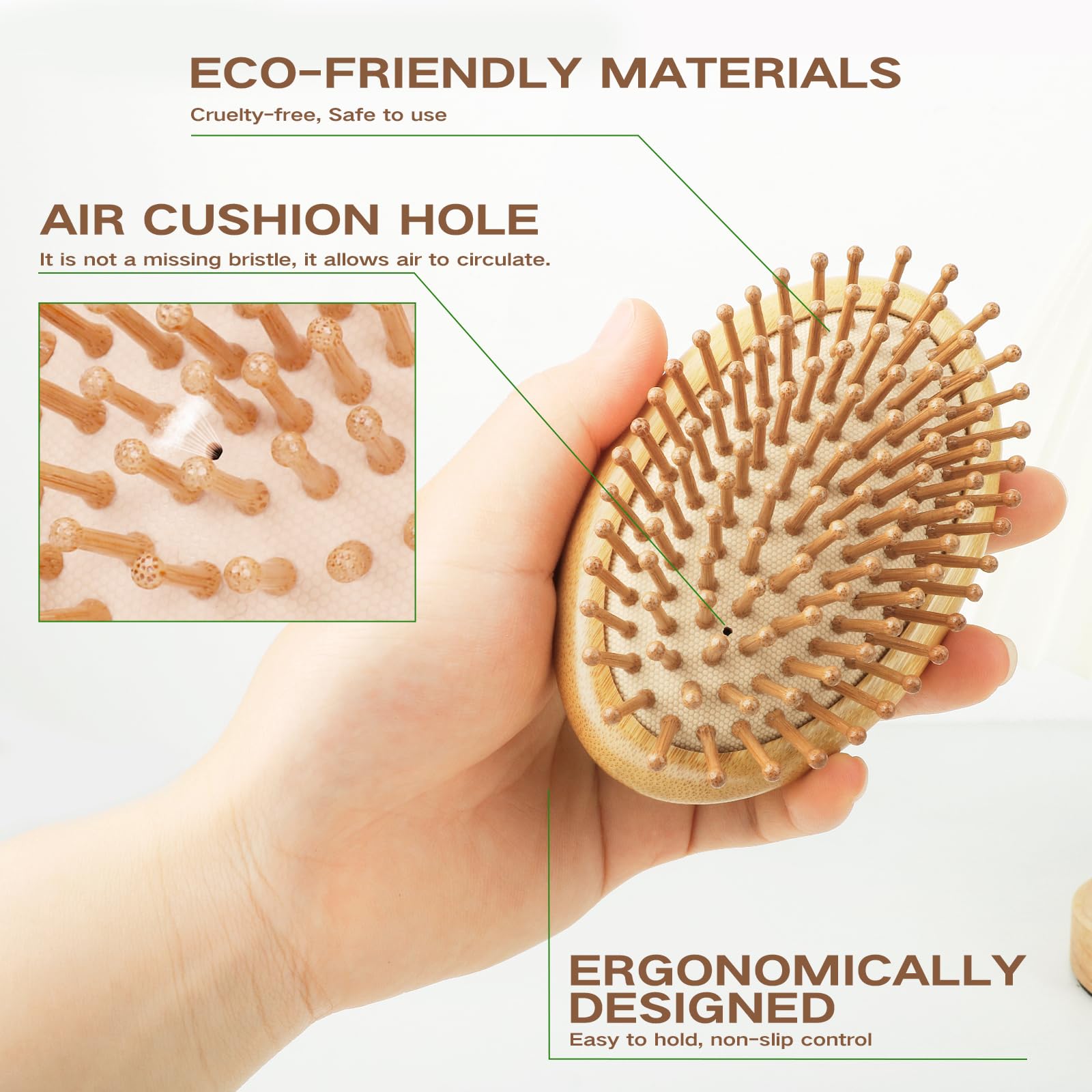 Combetter Natural Bamboo Hair Brush(No handle), Massaging Scalp, Detangling brush for Women, Men &Kids, Eco-friendly Natural Woo