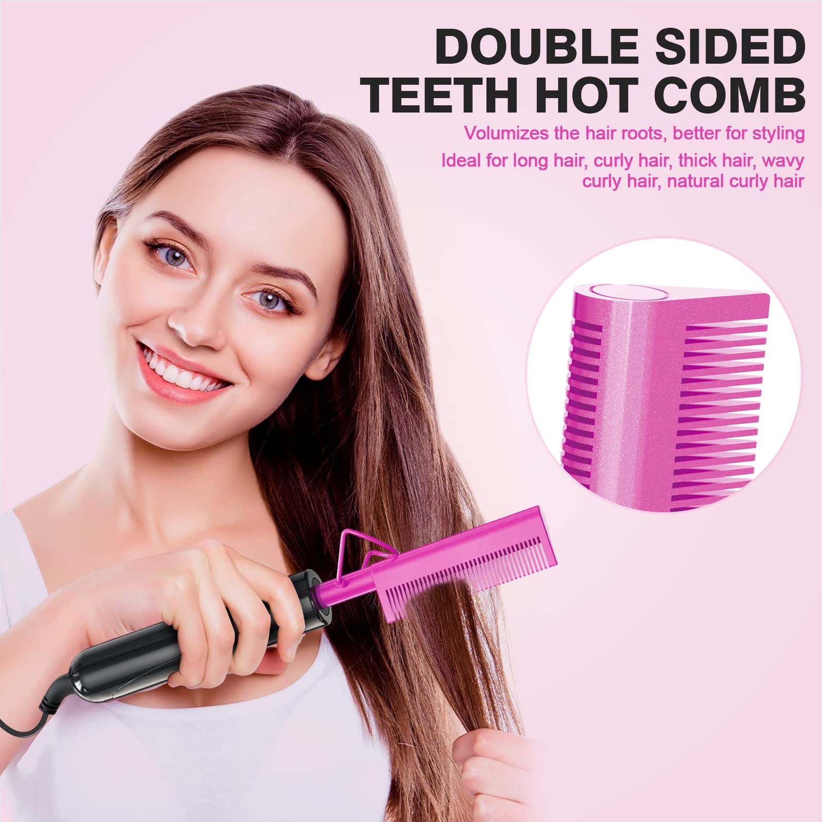 2 in 1 Hot Comb Hair Straightener for Wigs, Black Hair & Beard, Anti-Scald Straightening Comb with Keratin & Argan Oil Infused T
