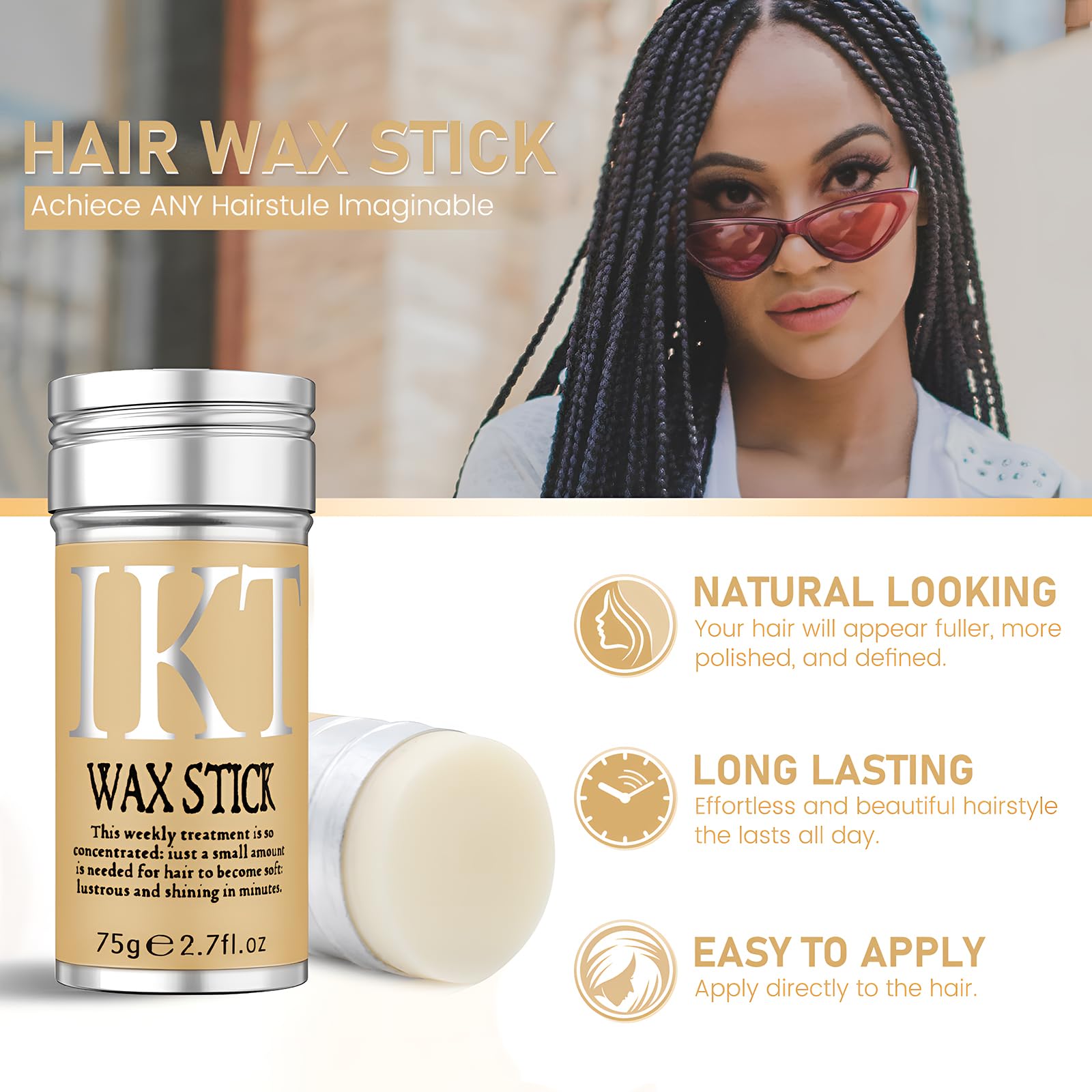 VOLLUCK Hair Wax Stick for Wigs, 2 PCS Edge Control Slick Stick Hair Pomade 2.7Oz Stick Non-greasy Styling Wax, Long Lasting, St