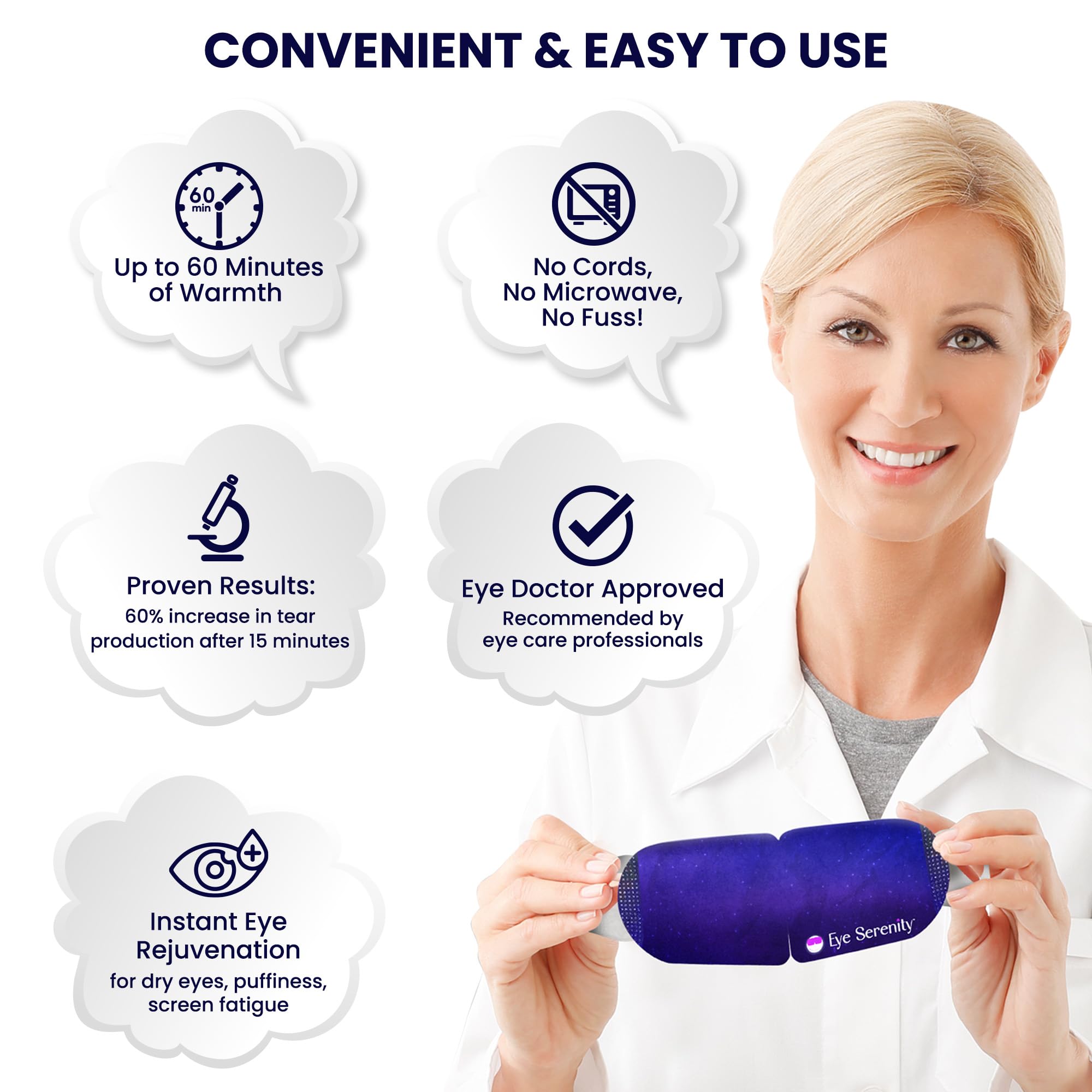 Lure Essentials Steam Eye Mask - Self-Heating Compress for Dry Eyes, 15 Pack, Blue, Fabric, Model SEMU-01