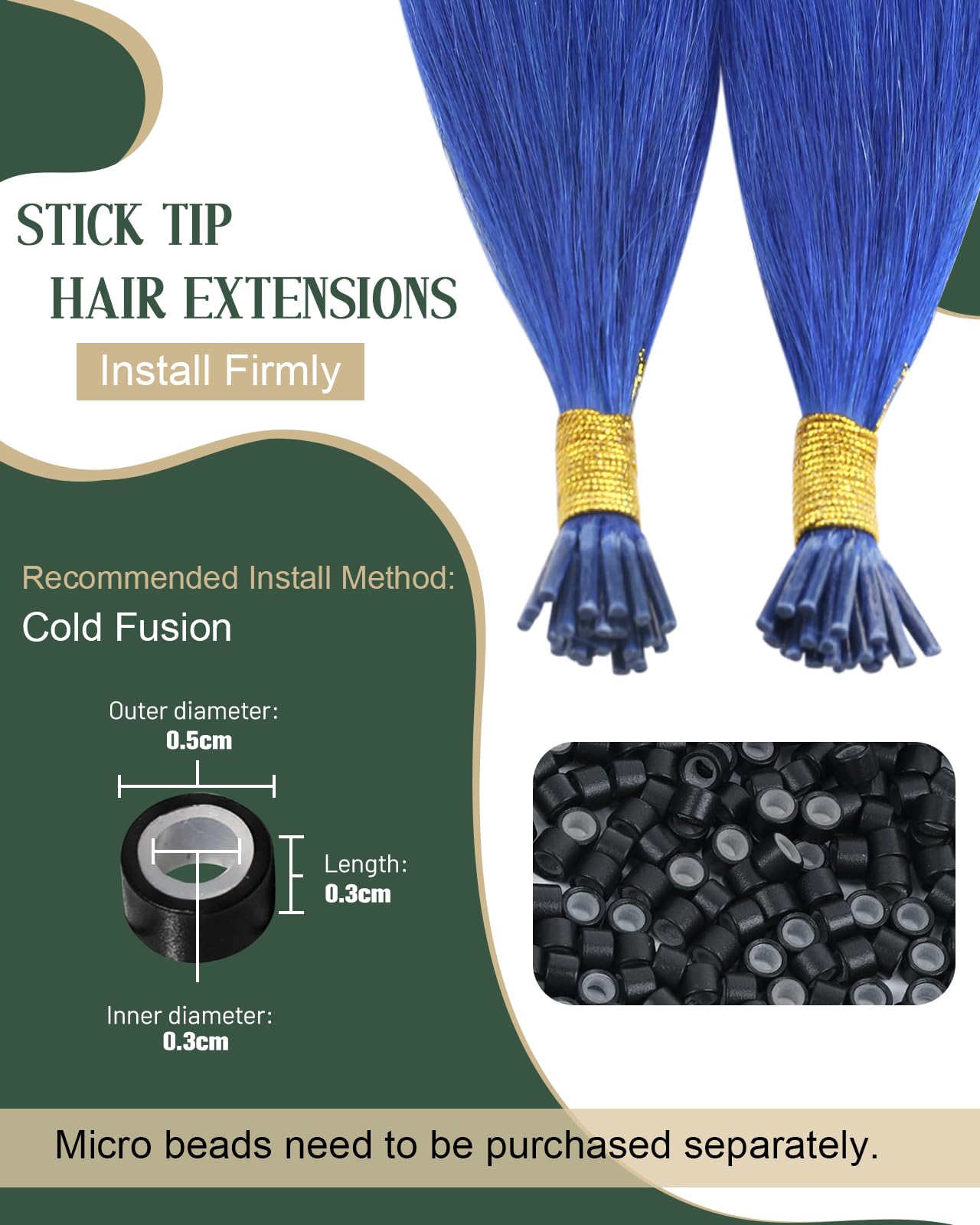 Ugeat 22 Inch Blue Itip Hair Extensions Real Human Hair Keratin I Tip Extensions Human Hair 25s Hair Extensions for Kids Blue I