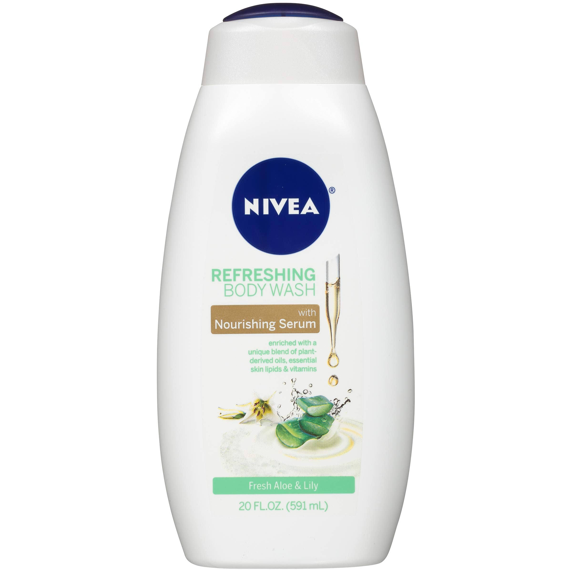 Nivea Fresh Aloe And Lily Refreshing Body Wash With Nourishing Serum, 20 Fl Oz Bottle
