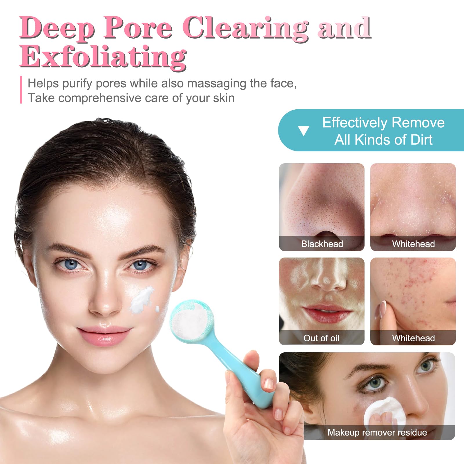 Silicone Manual Facial Cleansing Brush, Nadusep 2 Pack Skin Friendly Soft Bristles Waterproof Face Scrubber Exfoliating Brush Fo