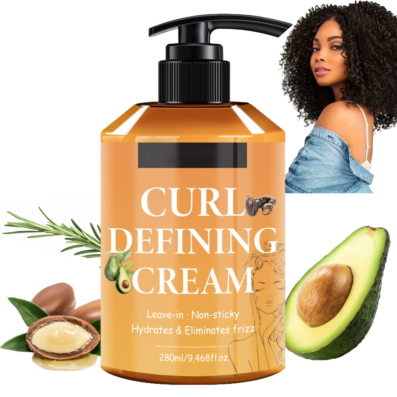 Argan Oil Curl Defining Cream, Anti Frizz Curl Cream for Enhances Wavy Hair and Curly Hair, Hair Mask Curl Cream Moisturizing Lo