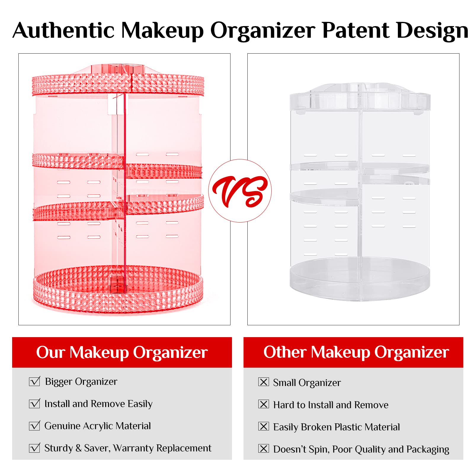 Pink 360 Makeup Organizer Carousel, Makeup Organizer For Vanity, Acrylic Make Up Organizer, Large 7 Layers 360 Makeup Organizer,