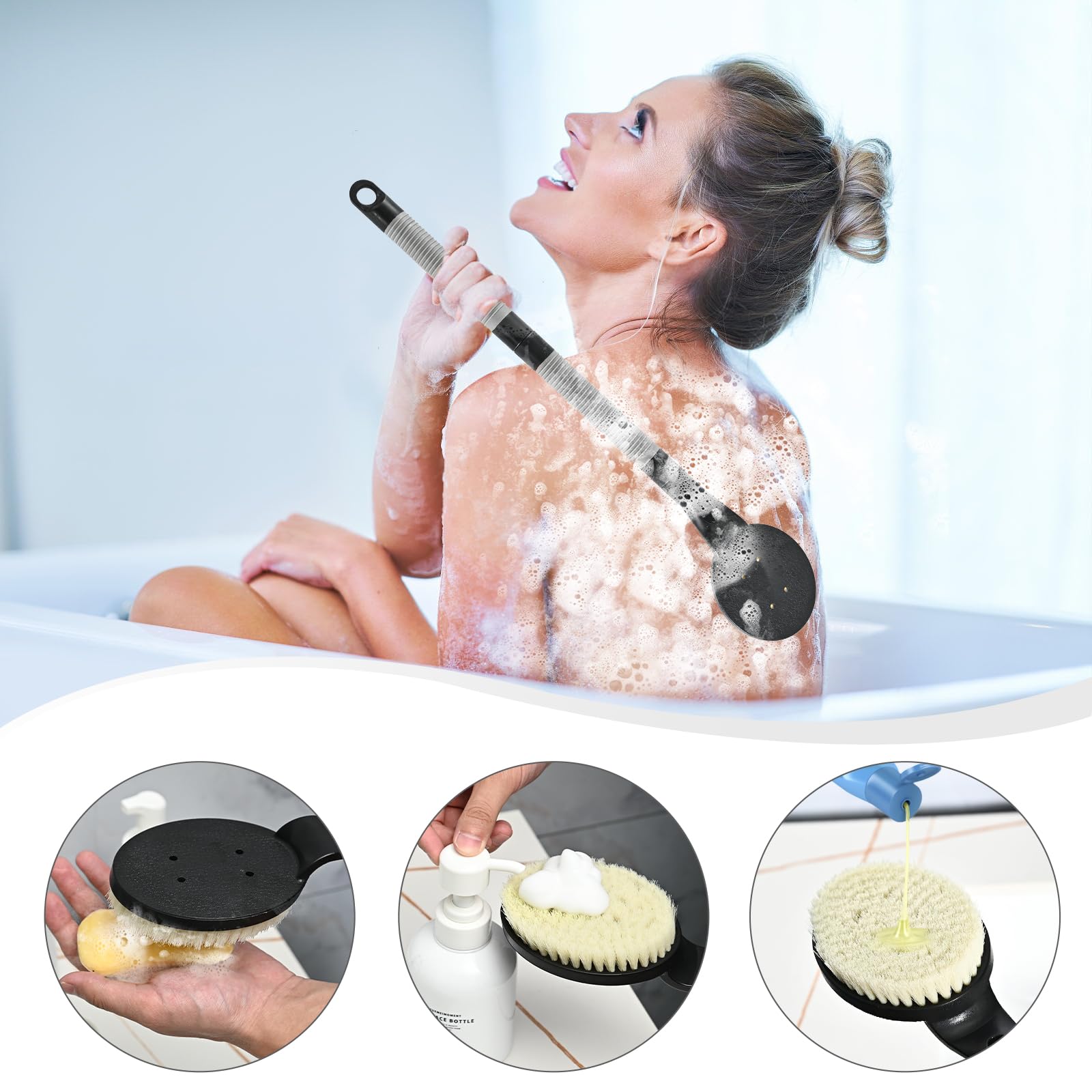 Back Scrubber Anti Slip For Shower, 21.7    Detachable Back Bath Brush For Shower, Back Scrubber, Exfoliation And Improved Skin