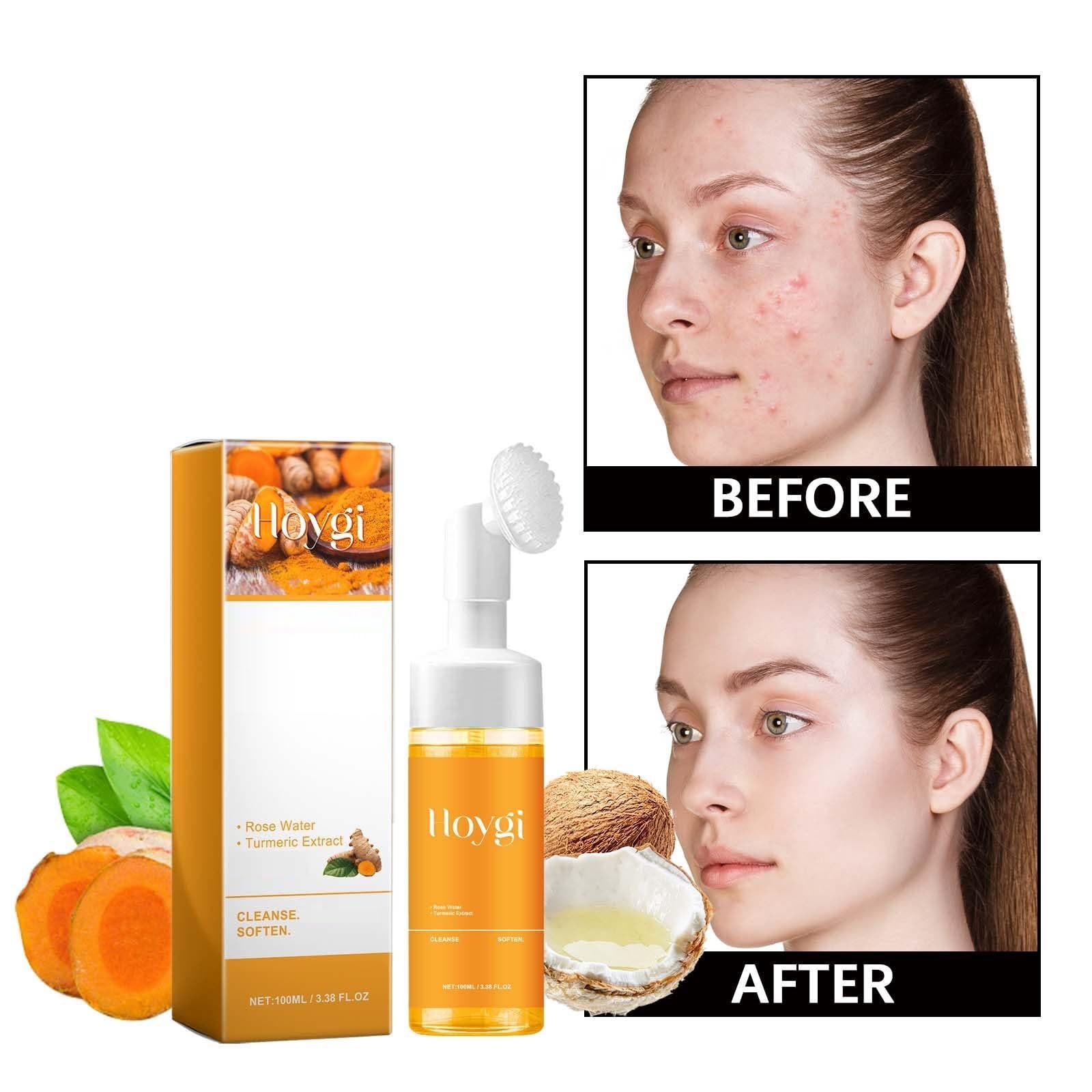 2 Pcs Glow Wash Turmeric Face Wash With Brush, Deep Cleanser Facial Exfoliating Scrub for All Skin.