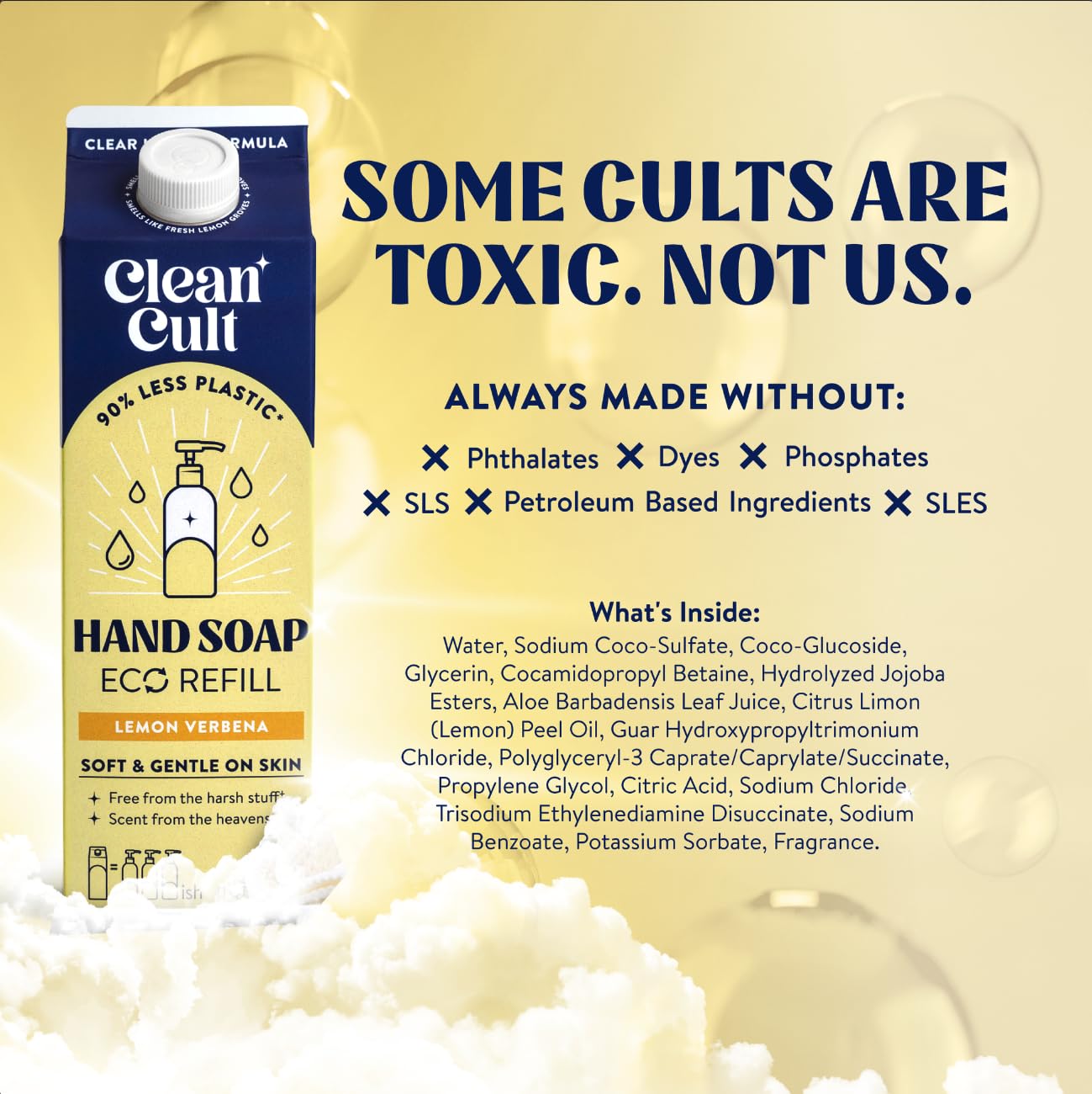 Cleancult Liquid Hand Soap Refills - Lemon Verbena - Moisturizes Dry & Sensitive Skin - Made With Aloe Vera & Essential Oils - E