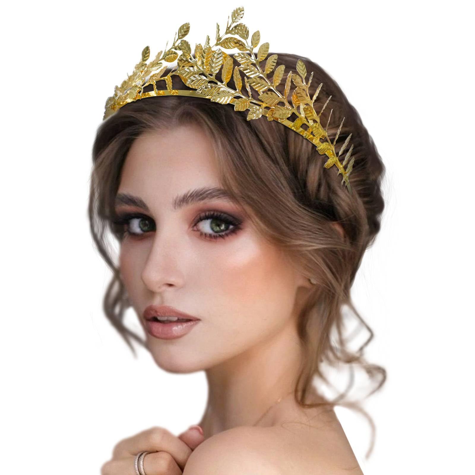 WOVOWOVO Gold Leaf Crowns for Women Girls Bride Wedding Tiaras Hair Accessories Bridal Headband Headpiece Greek Goddess Cosplay 