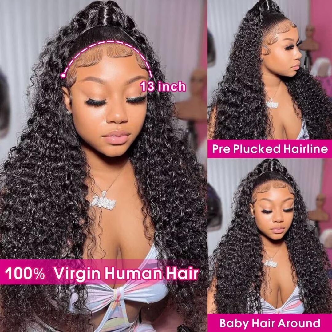 Juvid 13X6 Curly Lace Front Wigs Human Hair 13X6 Jerry Curly Hd Lace Frontal Wig For Women 180 Density Pre Plucked Kinky Curly W