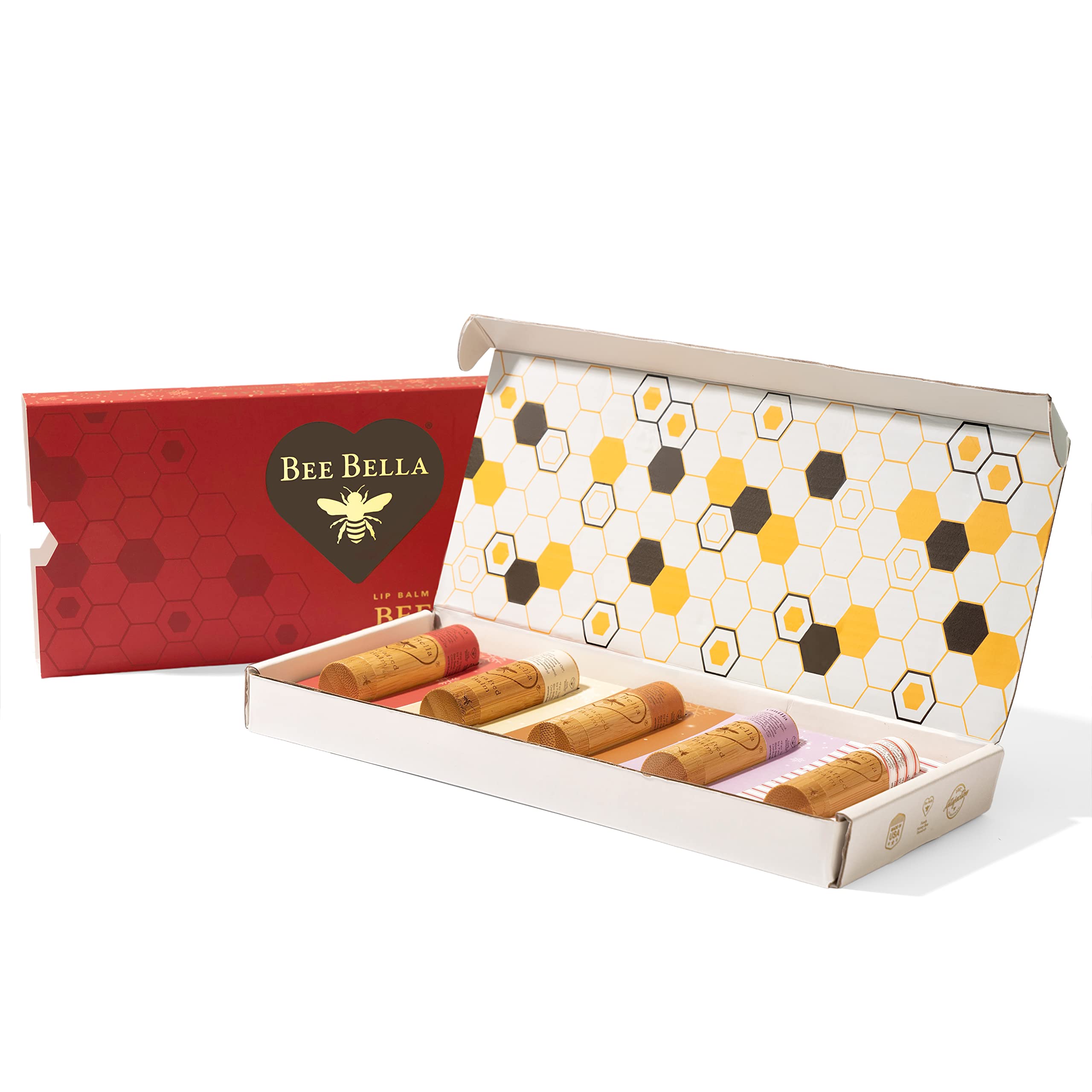 Bee Bella Lip Balm Holiday Gift Box, Cherry, Lavender Vanilla, Vanilla Bean, Pumpkin Spice, Candy Cane, 5 Pack - Hydrating, Mois