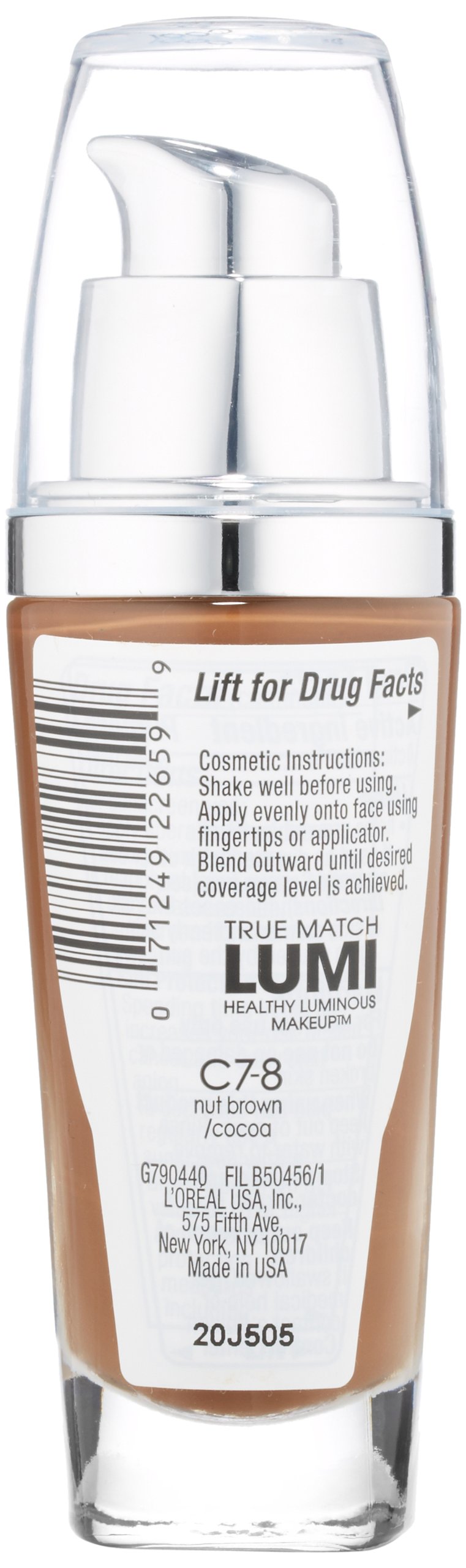 L'Oreal Paris True Match Lumi Healthy Luminous Makeup, C7-8 Nut Brown Cocoa, 1 fl; oz.