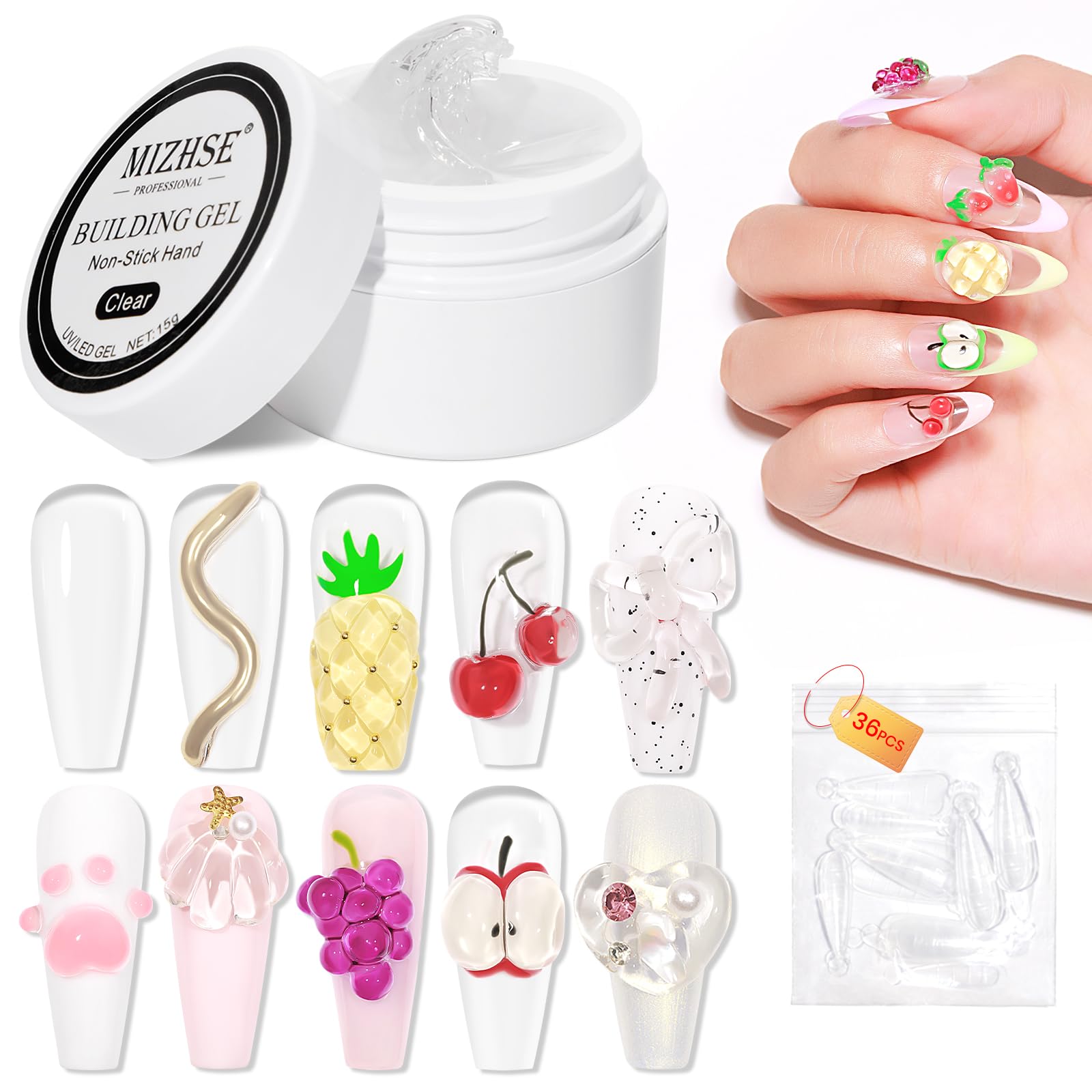 MIZHSE Solid Builder Gel for Nails, Non-Sticky Hard Gel Sculpting Gel, 3D Gel Nail Art Building Gel Carving Gel Modeling Gel Nai
