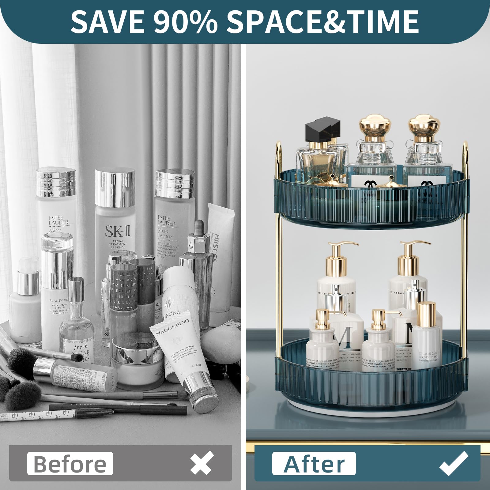 Weidace 360 Rotating Makeup Organizer For Vanity, Bathroom Countertop Organizer Spinning Perfume Organizer, High-Capacity Cosmet