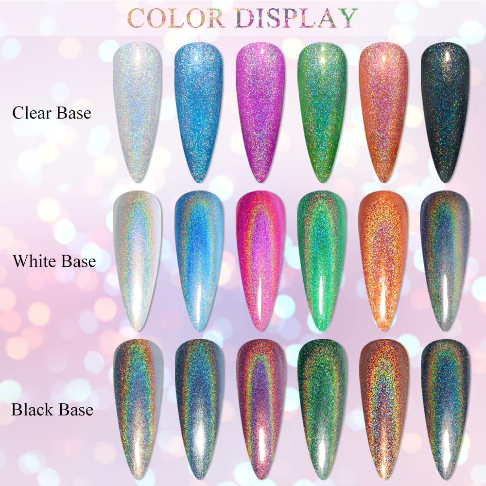 Mizhse 6 Glitter Gel Nail Polish, 6 Holographic Gel Nail Polish, Sparkle Shiny Glitter Gel Polish Glossy Nail Lacquer Rainbow Ir