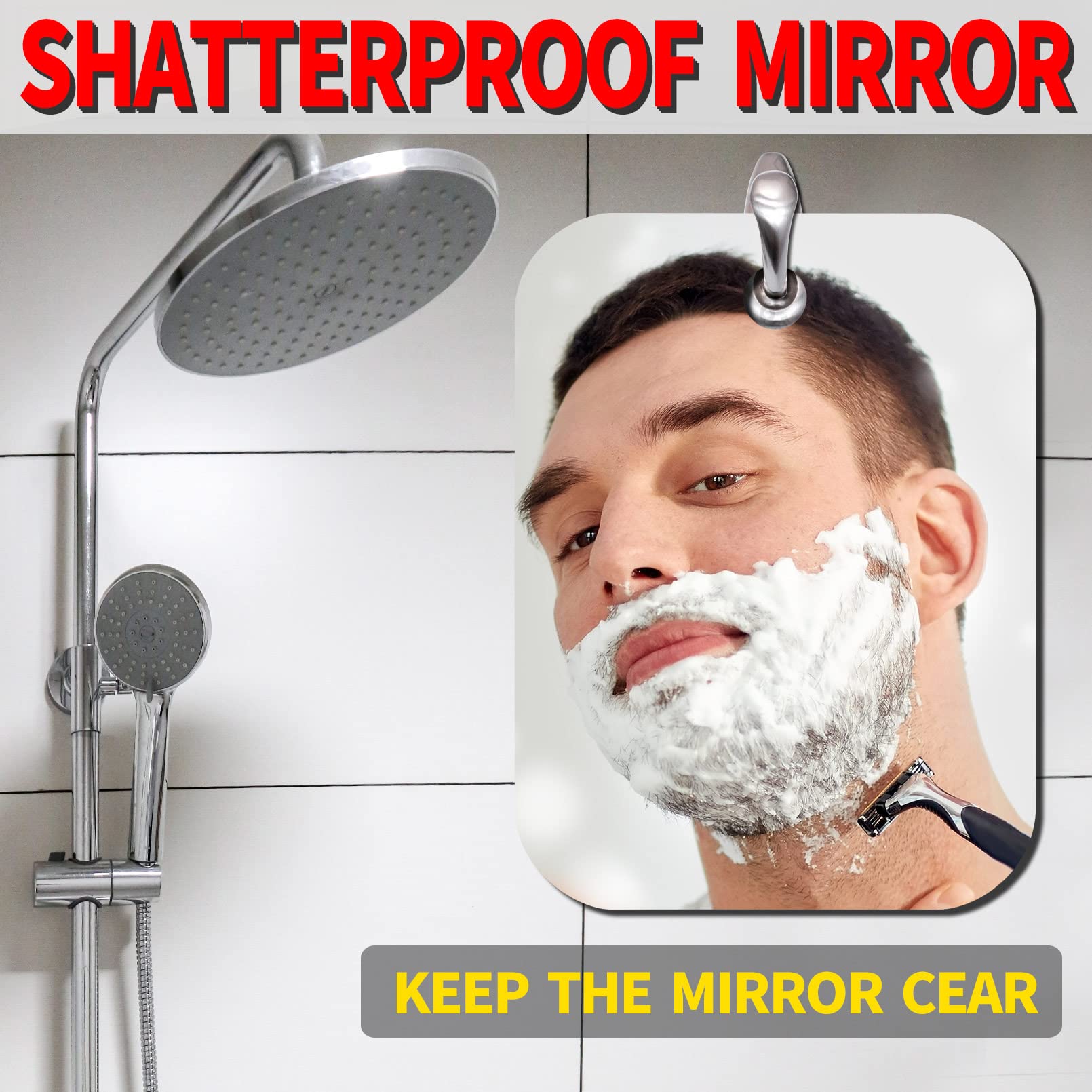 Shower Mirror Fogless For Shaving,6''X4''Small Mirror For Wall Camping,Frameless Portable Hanging Travel Mirrors,Unbreakable Han