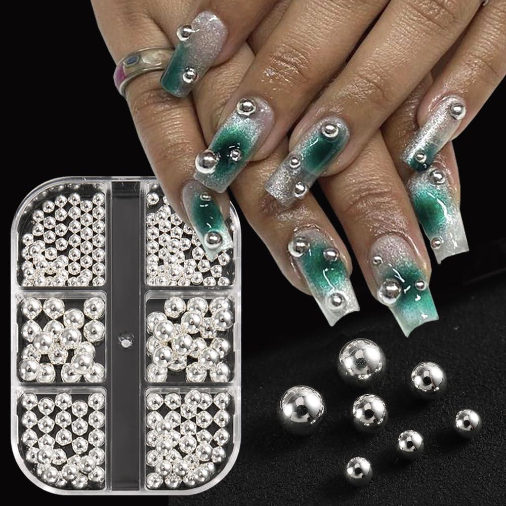 3D Mixed Sizes Silver Nail Art Steel Studs Jewels Metal Caviar Nails Beads Ball Nail Rivets Jewelry for Women Nail DIY Crafts To