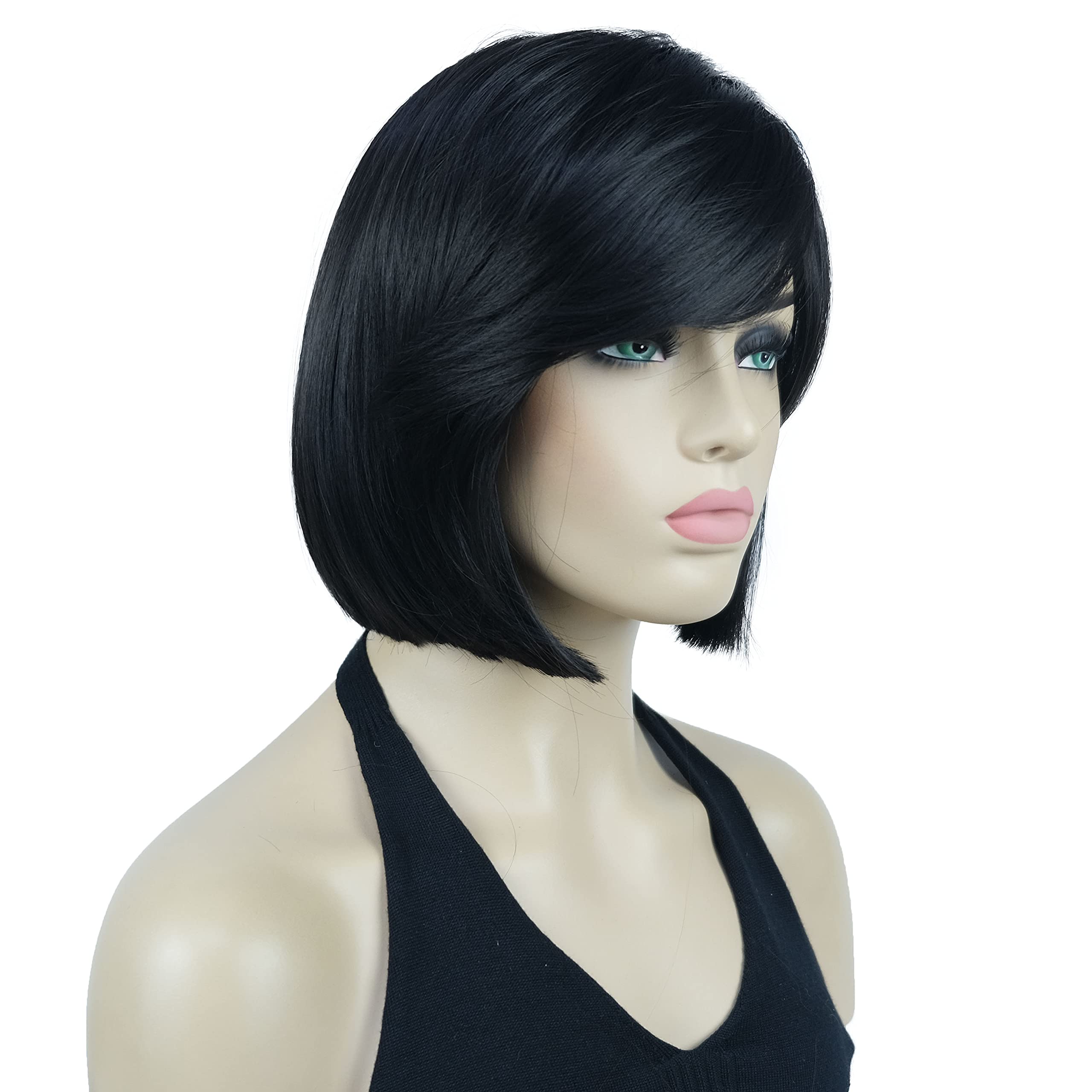 Lydell 8'' Straight Short Wigs Bob Hair With Bangs Cute Central Dot Top Heat Resistant Synthetic Wigs (Darkest Brown)