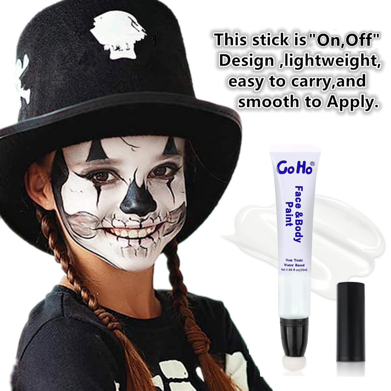Go Ho Clown White Face Paint Washable,Water Based Cream White Body Paint,White Face Painting Kit For Kids Oil-Free,Halloween Cos