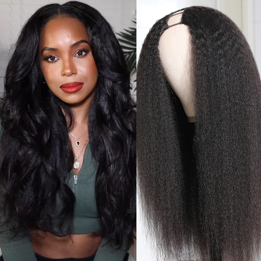 Nadula Kinky Straight U Part Wigs Human Hair For Women,Brazilian Glueless Upart Yaki Straight No Sew In No Glue Beginner Friendl