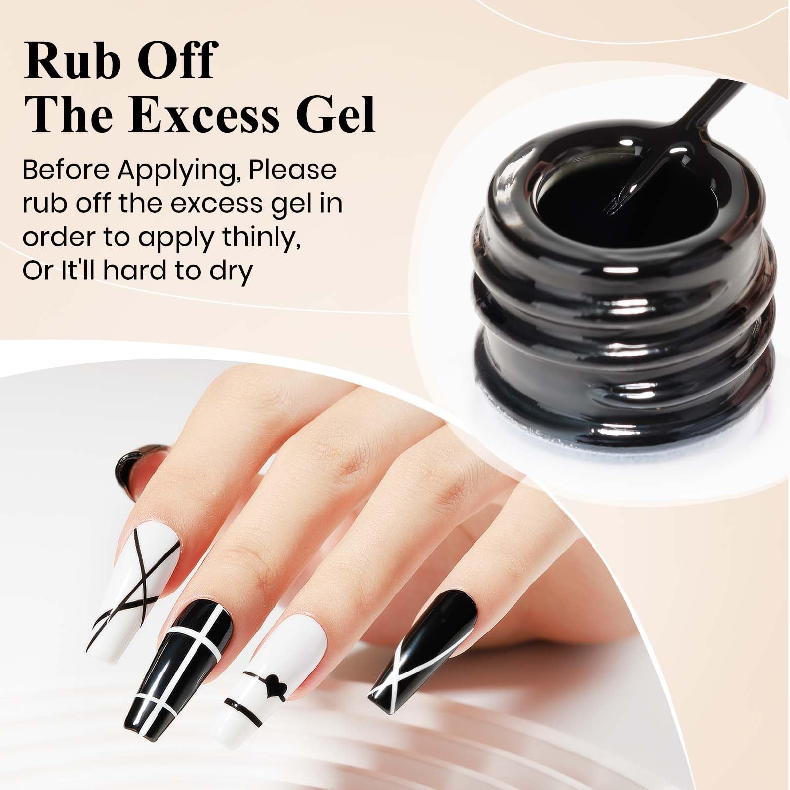 Mizhse Gel Liner Nail Art Polish Black And White Gel Painting For Nails Art, Swirl Line Nails Design Dotting Painting French Man