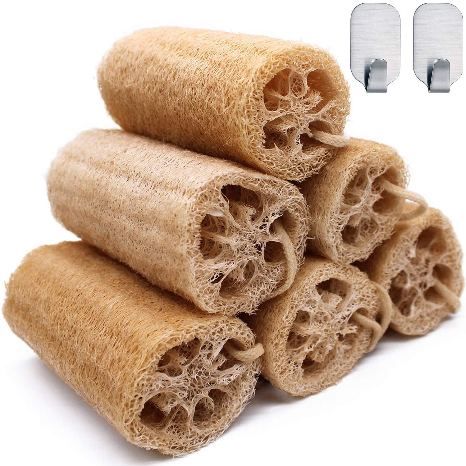 4'' Natural Loofah Sponge, Natural Exfoliating Bath Scrubber Shower Body Sponges For Men Women For Deep Cleaning, Pack Of 6