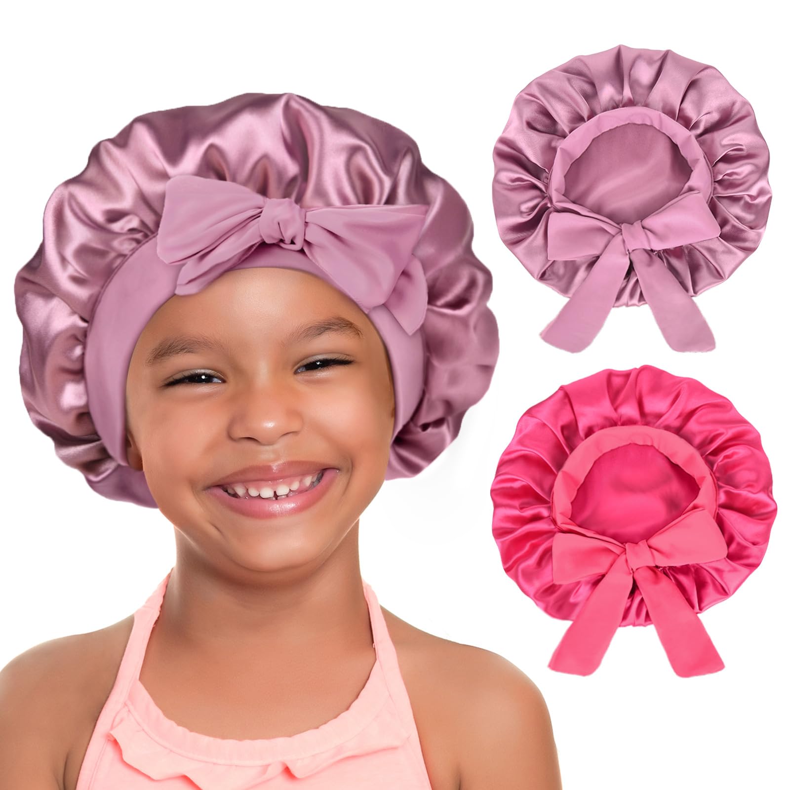 YANIBEST 2 PCS Baby Bonnet Toddler Silk Bonnet for Kids Sleeping Cap Curly Natural Hair Baby Bonnets for Girls Boys Infant Newbo