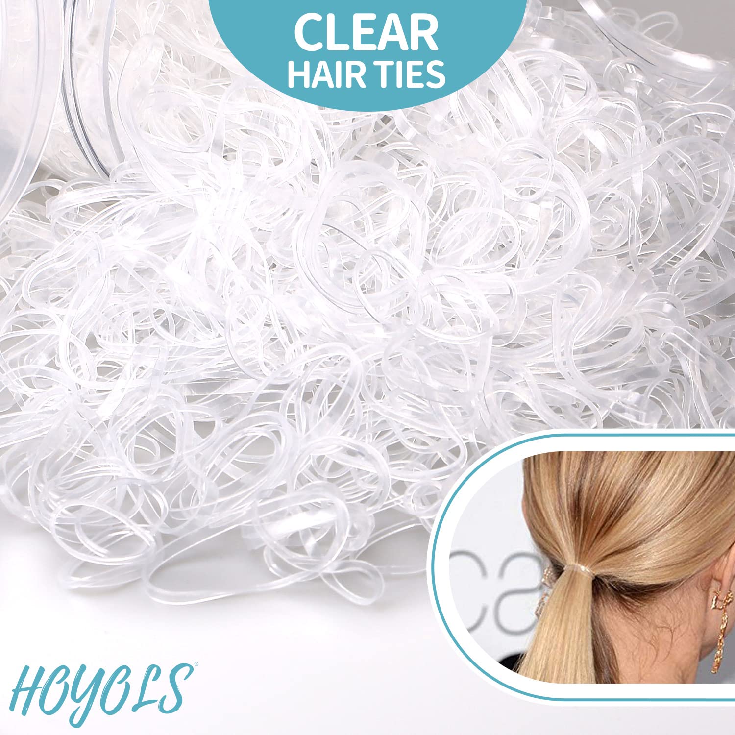 Hoyols Clear & Black Elastic Hair Ties Rubber Bands Soft Ponytail Holder Mini Plastics Polyband For Women Girls 1500 Pcs Assorte