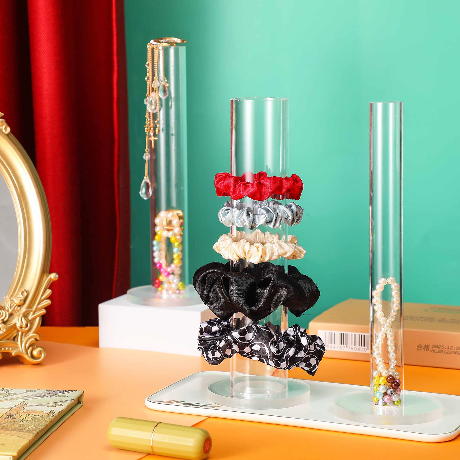 Yalikop 3 Pcs Scrunchie Holder 9 Inch Hair Tie Organizers Stand Acrylic Bracelet Holder Clear Accessories Display Jewelry Bangle