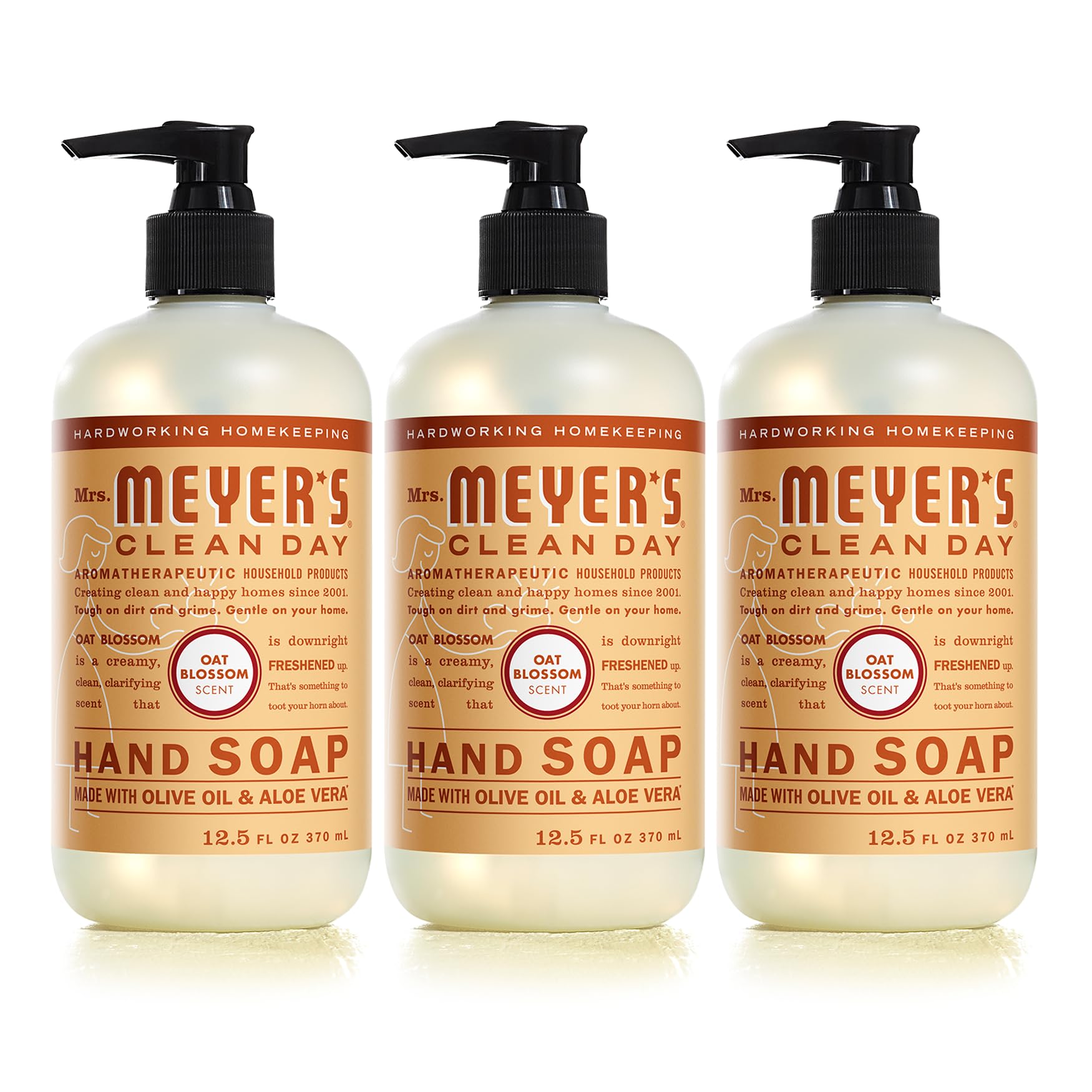 MRS. MEYER 'S CLEAN DAY Hand Lotion for Dry Hands, Non-Greasy Moisturizer Made with Essential Oils, Oat Blossom, 12 oz Bottles, 