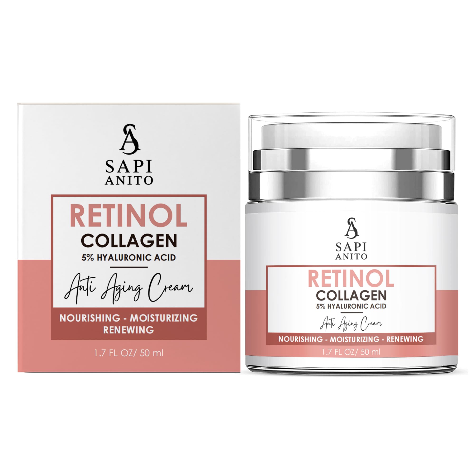 Sapi Anito Retinol Face Cream  Night Moisturizer with Collagen, Niacinamide, Vitamin C & Hyaluronic Acid  Hydrating Retinol Cr