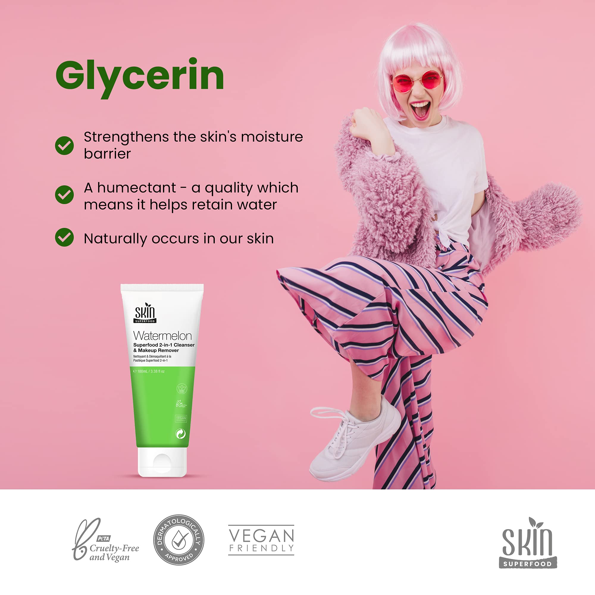 Skin Superfood 2-In-1 Watermelon Cleanser & Makeup Remover. Natural & Vegan 3.38 Fl Oz