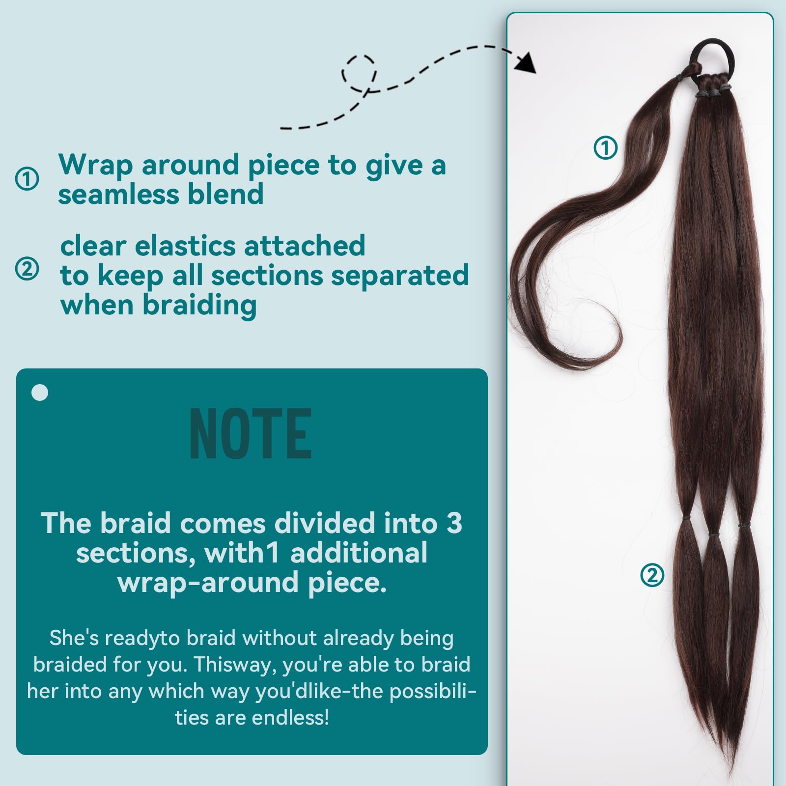 EMMOR Long Braided Ponytail Extension with Hair Straight Wrap Around Ponytail Hair Extensions with Hair Tie Soft healthy Synthet