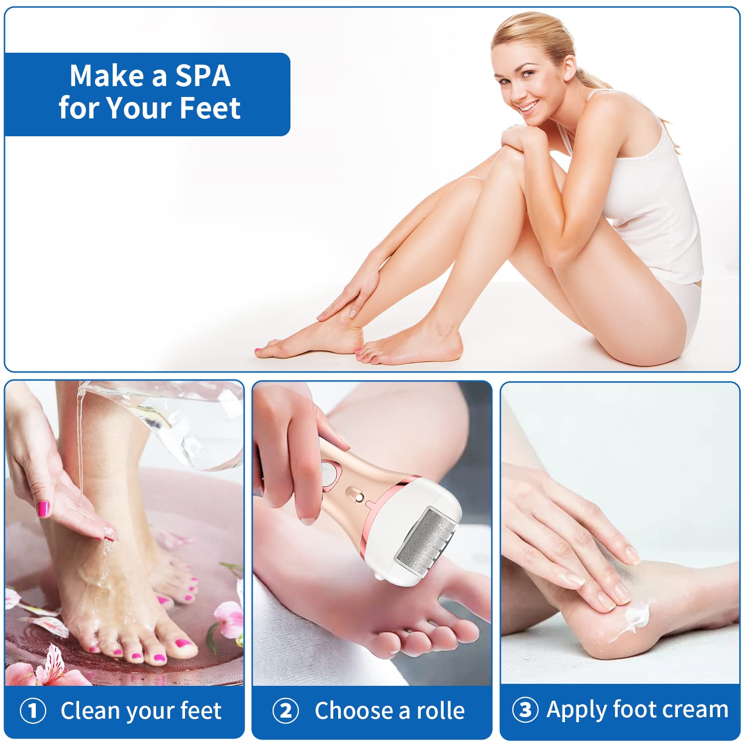 Electric Foot Callus Remover, Rechargeable Portable Electronic Foot File Pedicure Kits, Waterproof Foot Scrubber File, Professio