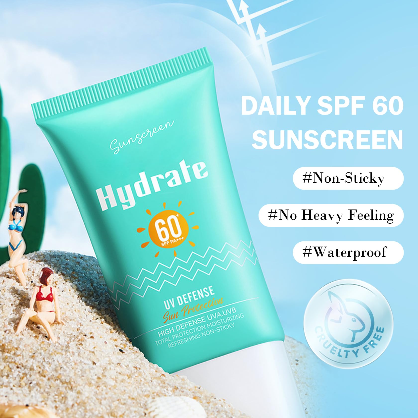 3PCS Sunscreen for Face,Moisturizing Body Face Sunscreen SPF 60+++,Portable Travel Sun Screen,Non-greasy Sun Screen Lotion,Hydra