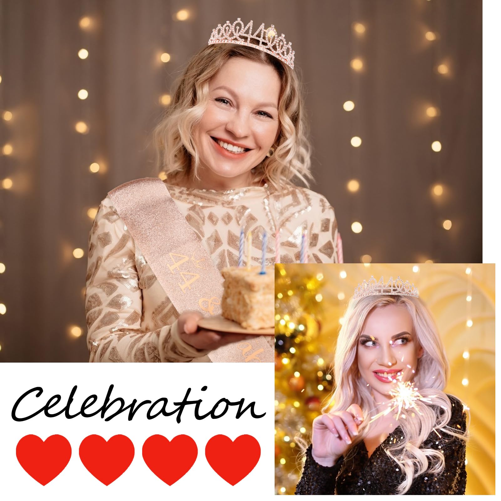 Cieher 44Th Birthday Crown + 44Th Birthday Sash + Pearl Pin Set, 44 & Fabulous Birthday Sash, 44 Birthday Tiara, 44Th Birthday D