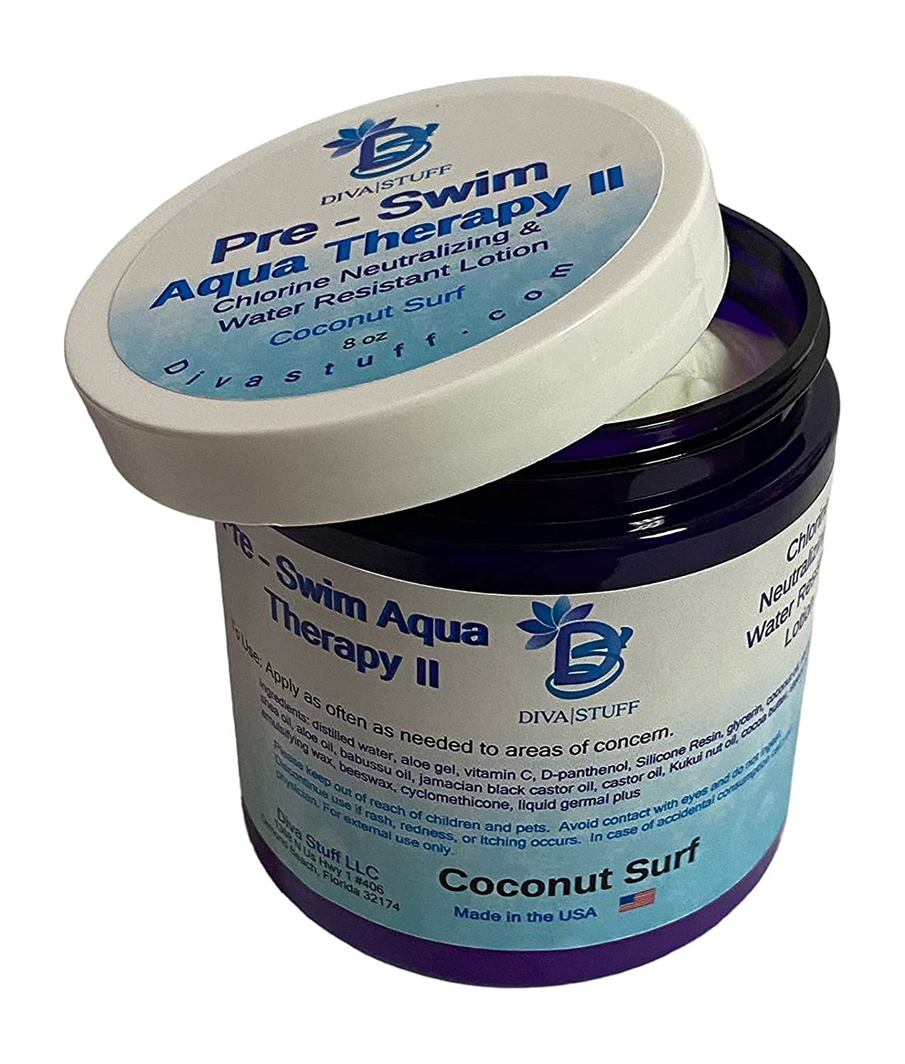 Diva Stuff Pre-Swim Aqua Therapy Chlorine Neutralizing Body Lotion, Protects Skin From Chlorine And Salt Water (Coconut Surf Wat