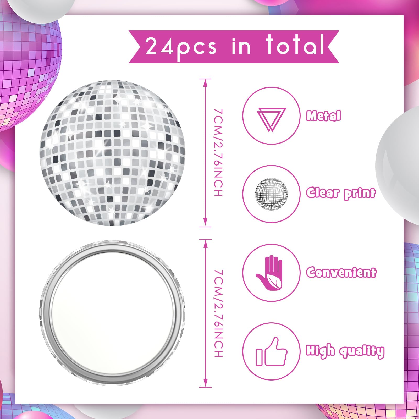 Qunclay 24 Pcs Disco Ball Compact Mirror 2.76 Inch Vintage Round Pocket Mirror Makeup Mini Mirror Handheld Portable Mirror For P