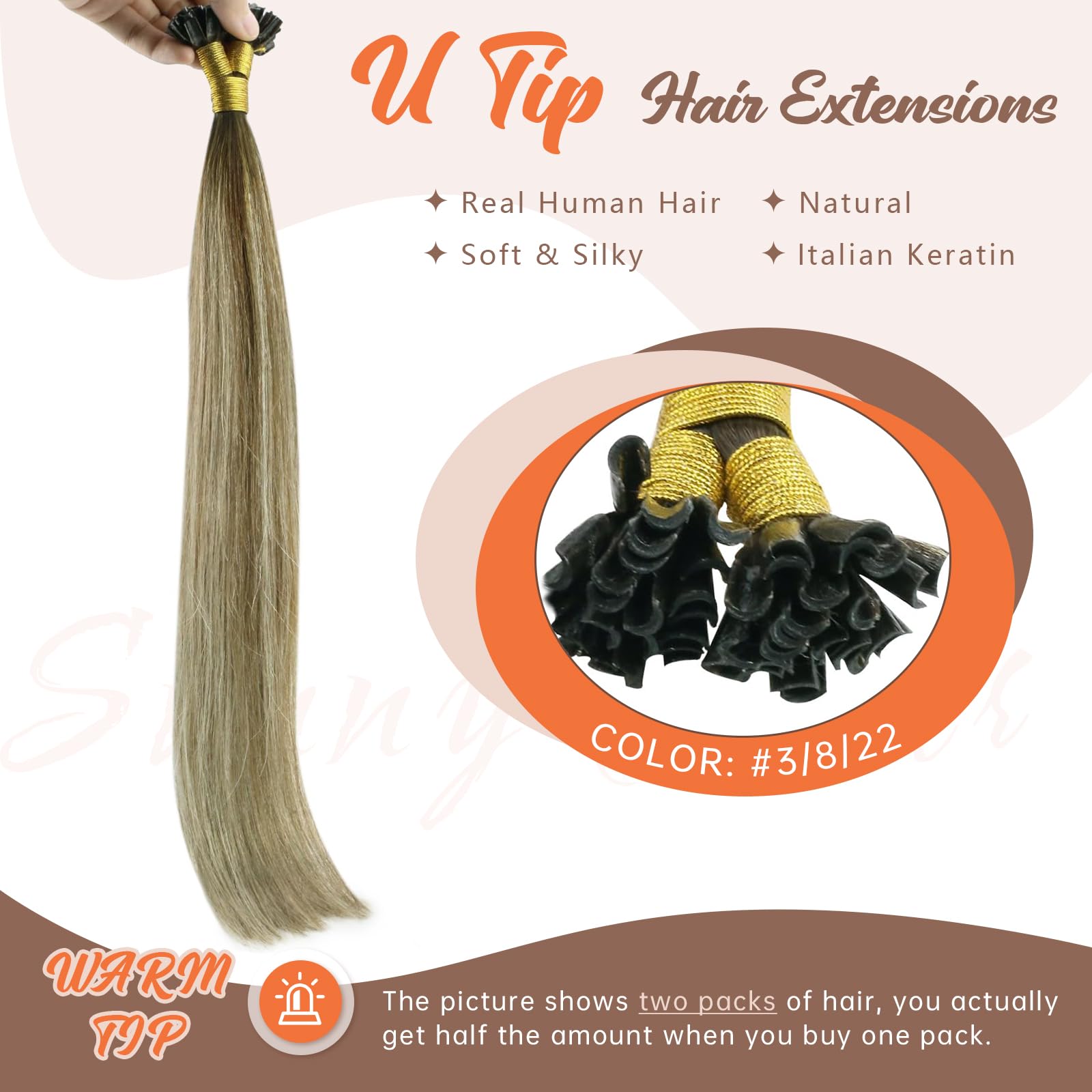 Sunny Hair U Tip Hair Extensions Human Hair Light Brown Balayage Light Blonde Ombre Dark Brown Utip Hair Extensions Balayage K T
