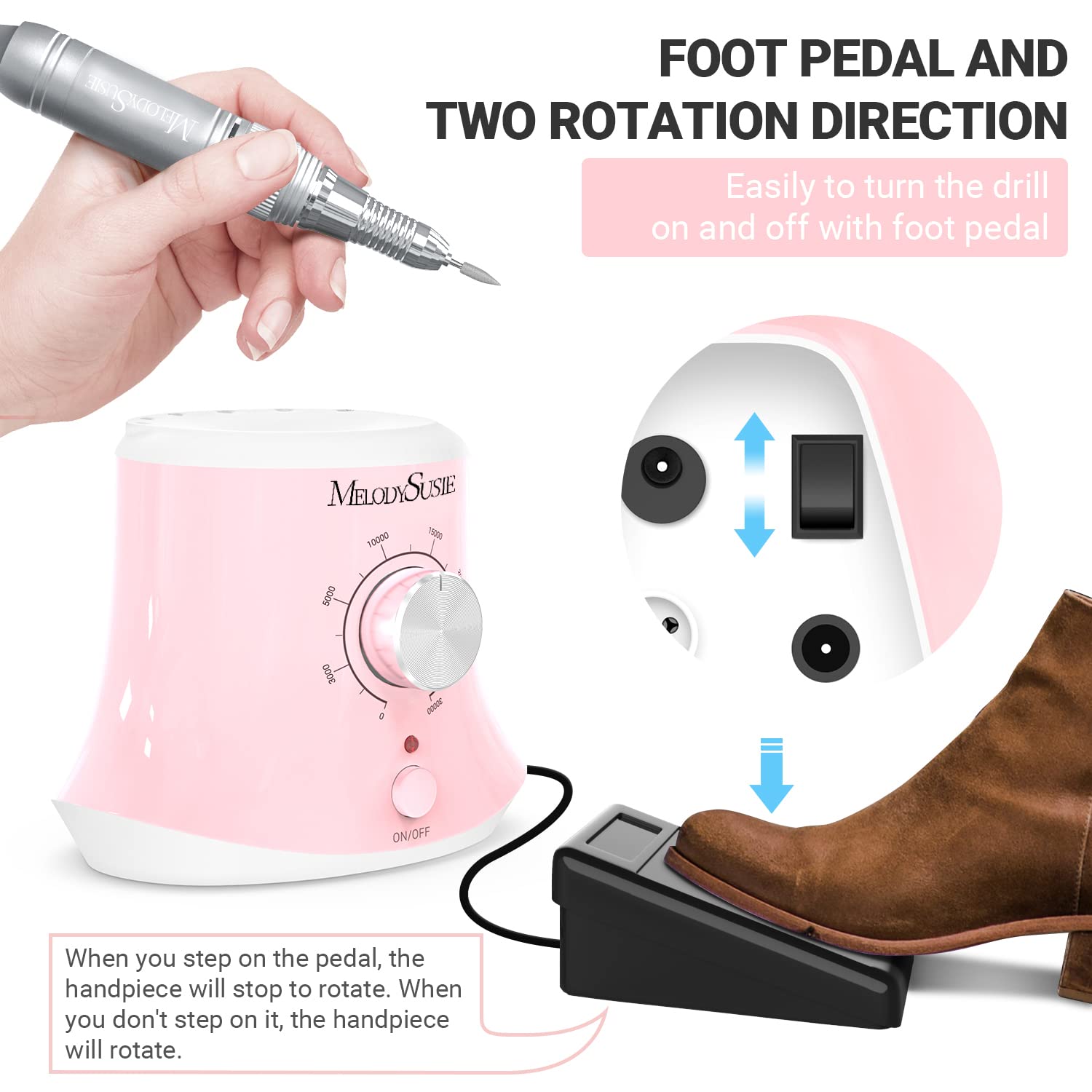 Melodysusie 30000 Rpm Professional Nail Drill Scarlet, High Speed, Low Heat, Low Noise, Low Vibration, Sc320I Portable Electric