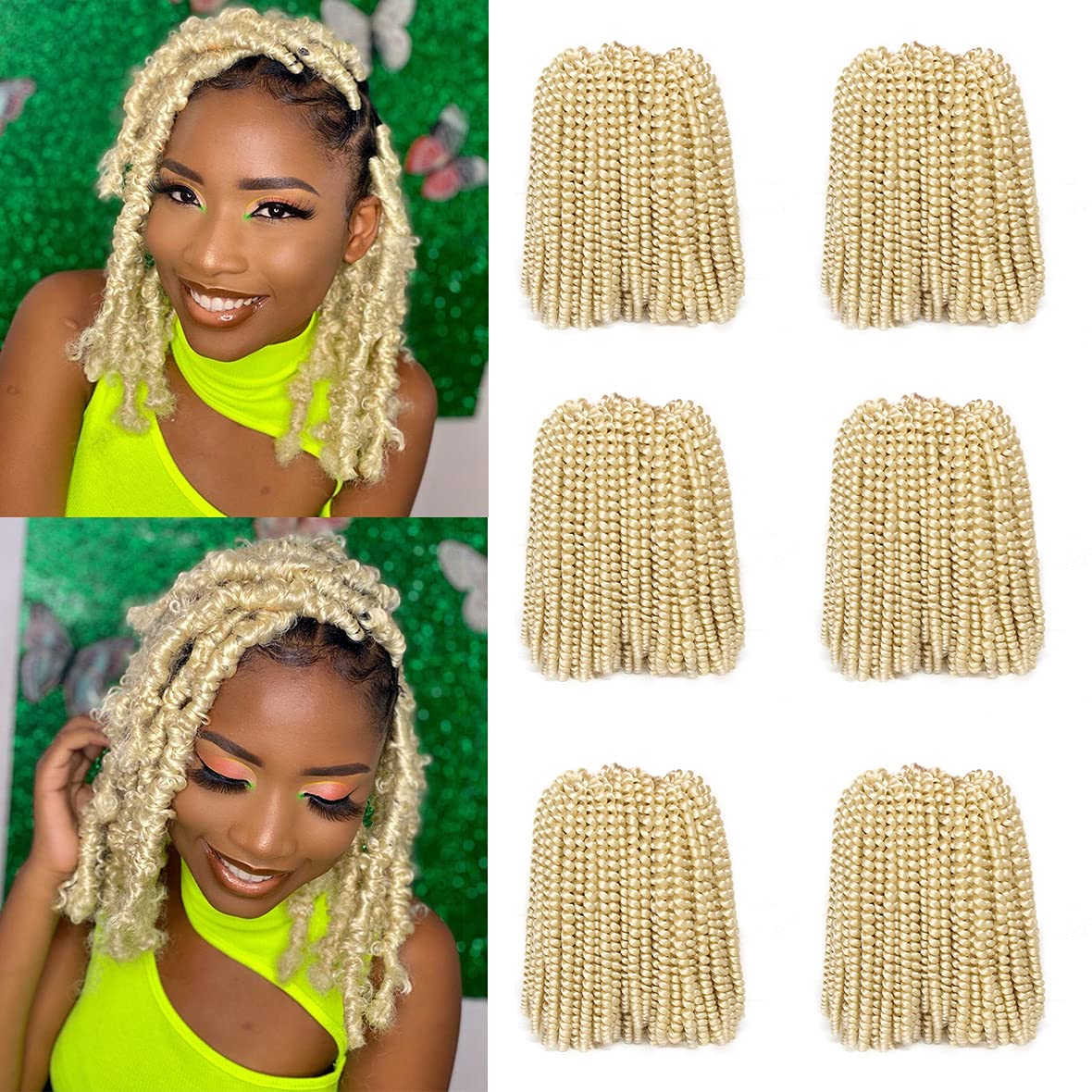 Xtrend 90Strands Blonde Spring Twist Crochet Hair 8 Inch Crochet Braids Hair For Distressed Butterfly Locs Synthetic Fluffy Twis