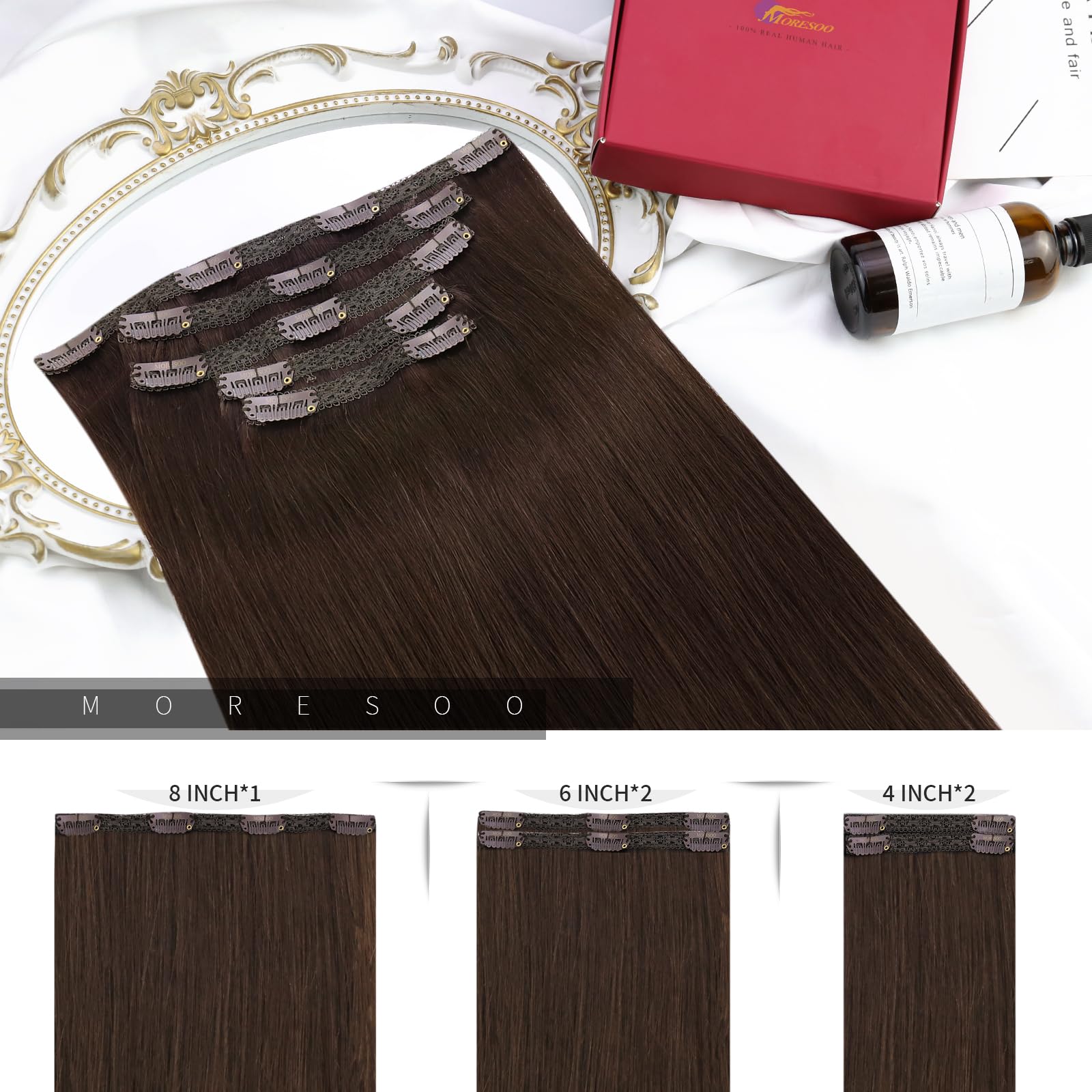 Moresoo Clip In Hair Extensions Human Hair Dark Brown Remy Hair Extensions Clip In Human Hair Double Weft Clip On Hair Extension