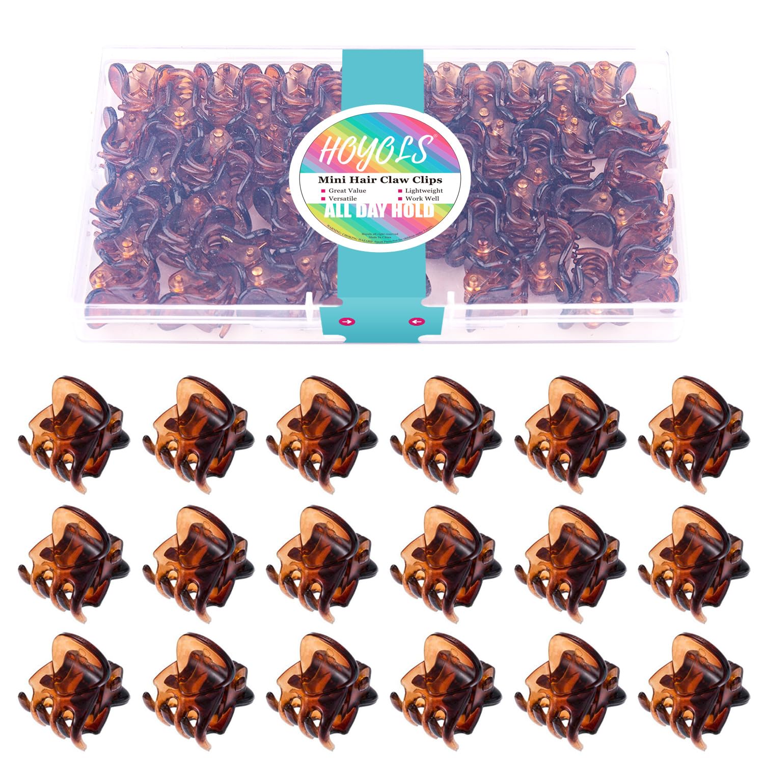 Hoyols 48 Pcs Small Mini Clips for Hair, Tiny Jaw Hair clip Brown Hair Claw Clip for Makeup Thin Short Fine Grip for Women Girls
