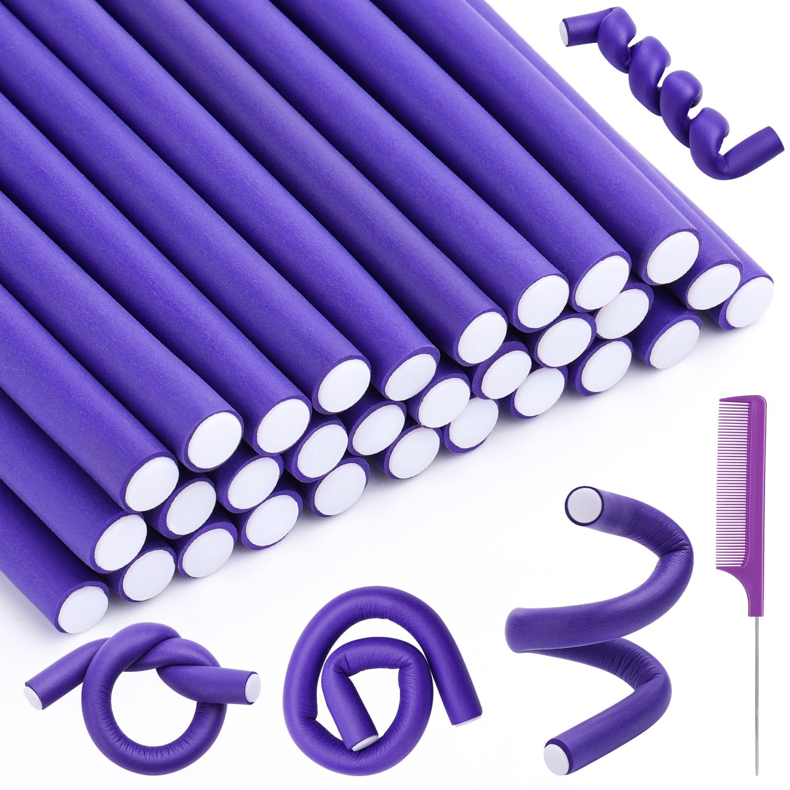 30Pcs 9.45''X0.47'' Flexible Hair Rollers Foam Curlers Flexible Curling Rods Heatless Curlers Hair Rods For Short, Medium And Lo