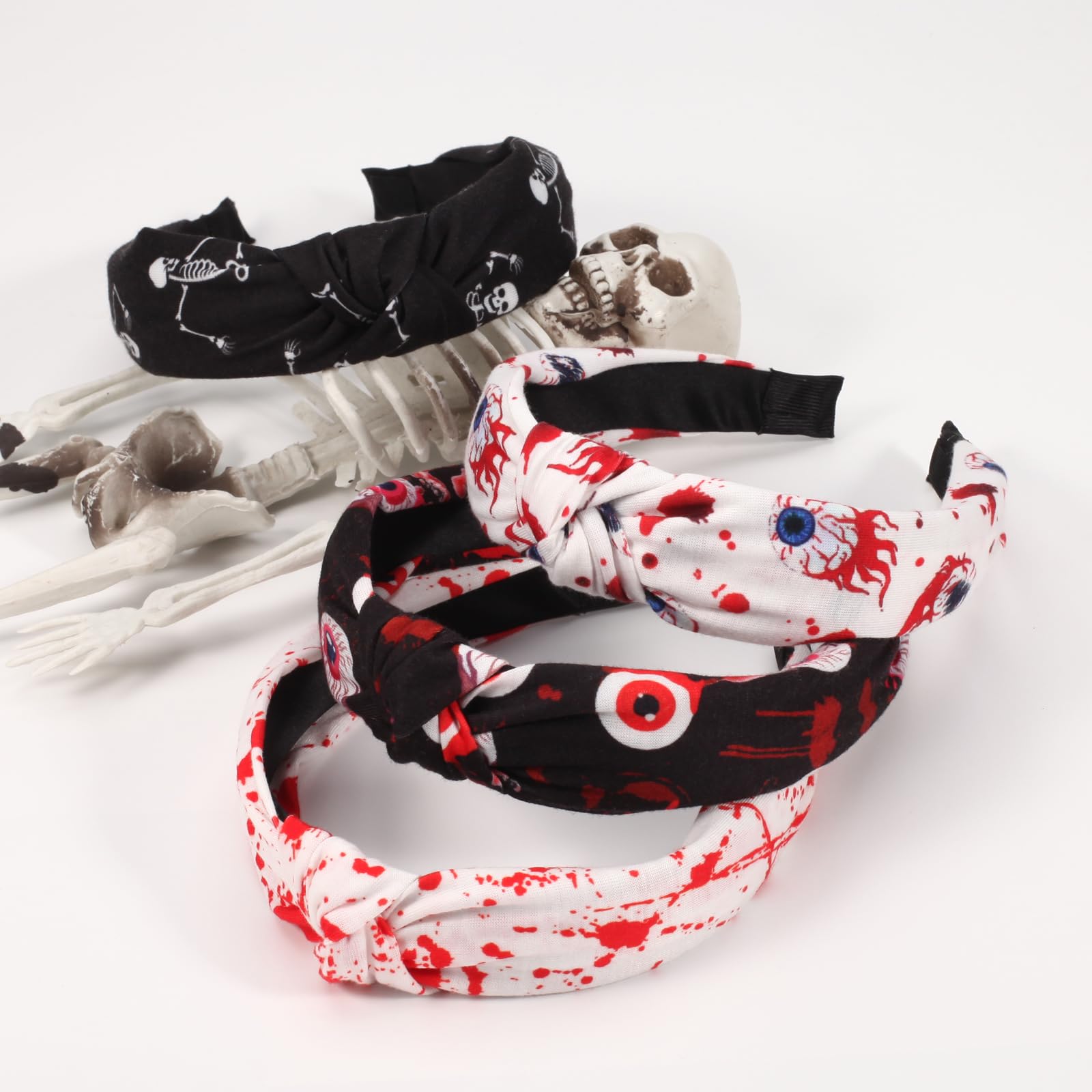 Ardorchid Spooky Headbands For Women Girls Halloween Horror Eyeball Blood Knot Headband Black White Skull Skeleton Ghost Hair Ac