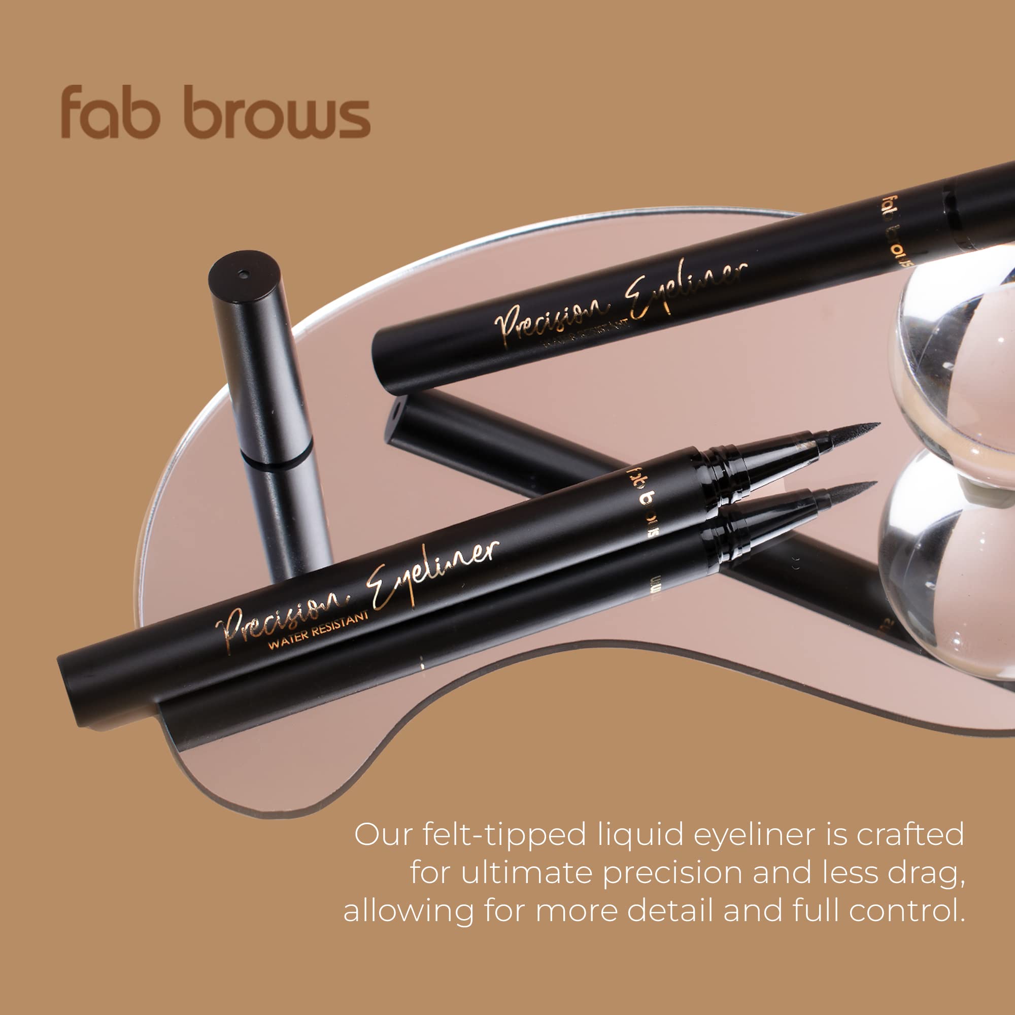 Fab Brows Precision Liquid Eyeliner - Felt-Tipped Liquid Eyeliner Pen - Richly Pigmented Waterproof Black Eyeliner - Achieves Th