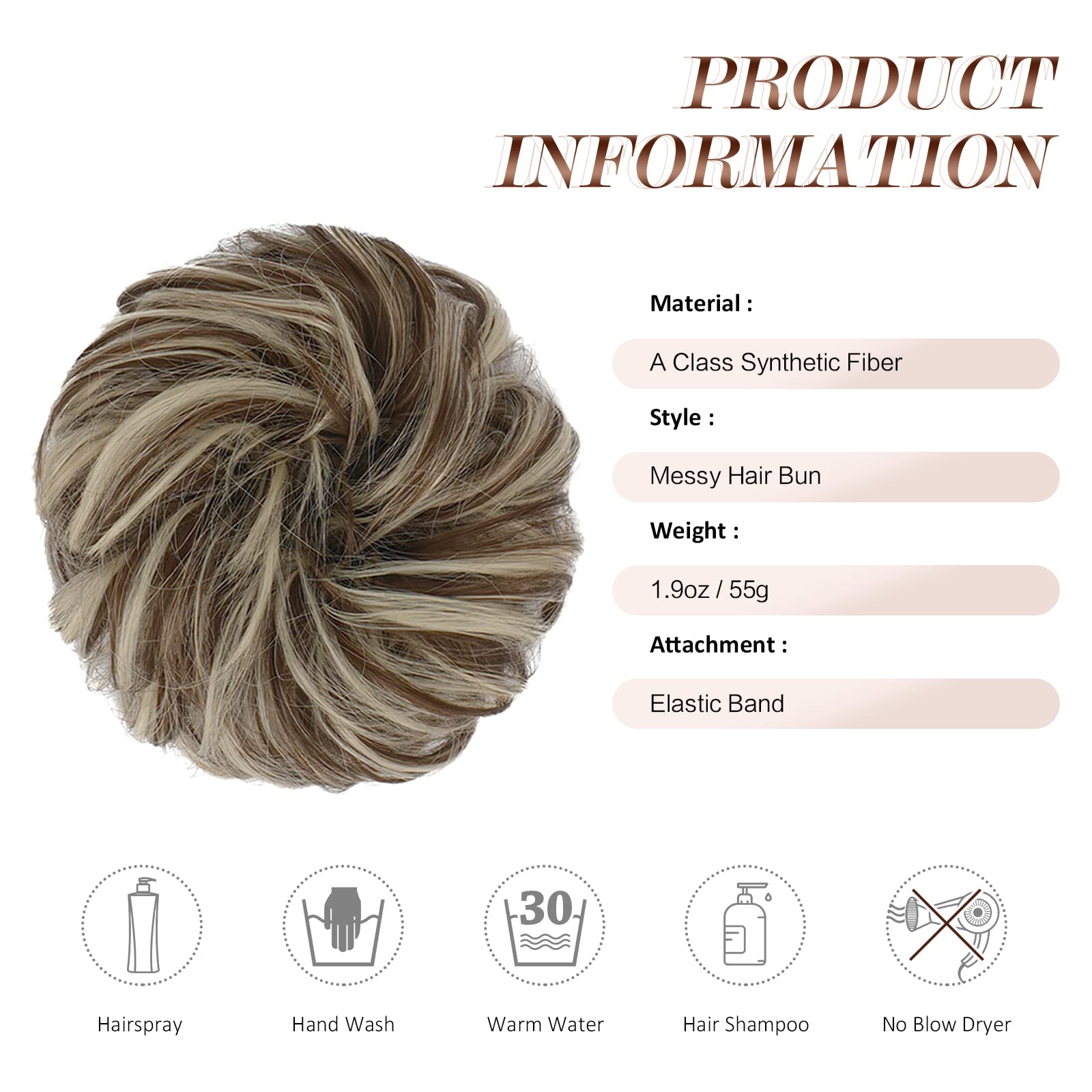 FESHFEN Messy Hair Bun Hair Pieces Wavy Curly Large Hair Bun Scrunchies Extensions Synthetic Tousled Updo Hairpieces for Women G